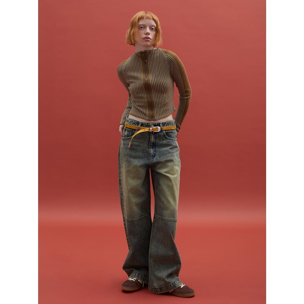 샌드 사운드(SAND SOUND) Vintage Washed SemiWide Denim  Khaki