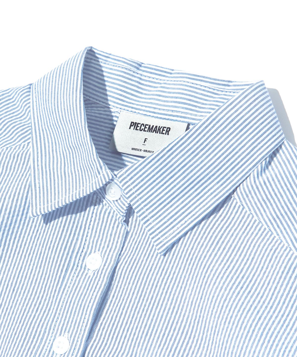 피스메이커(PIECE MAKER) SEERSUCKER POCKET CROP STRIPE SHIRTS (SKY BLUE)