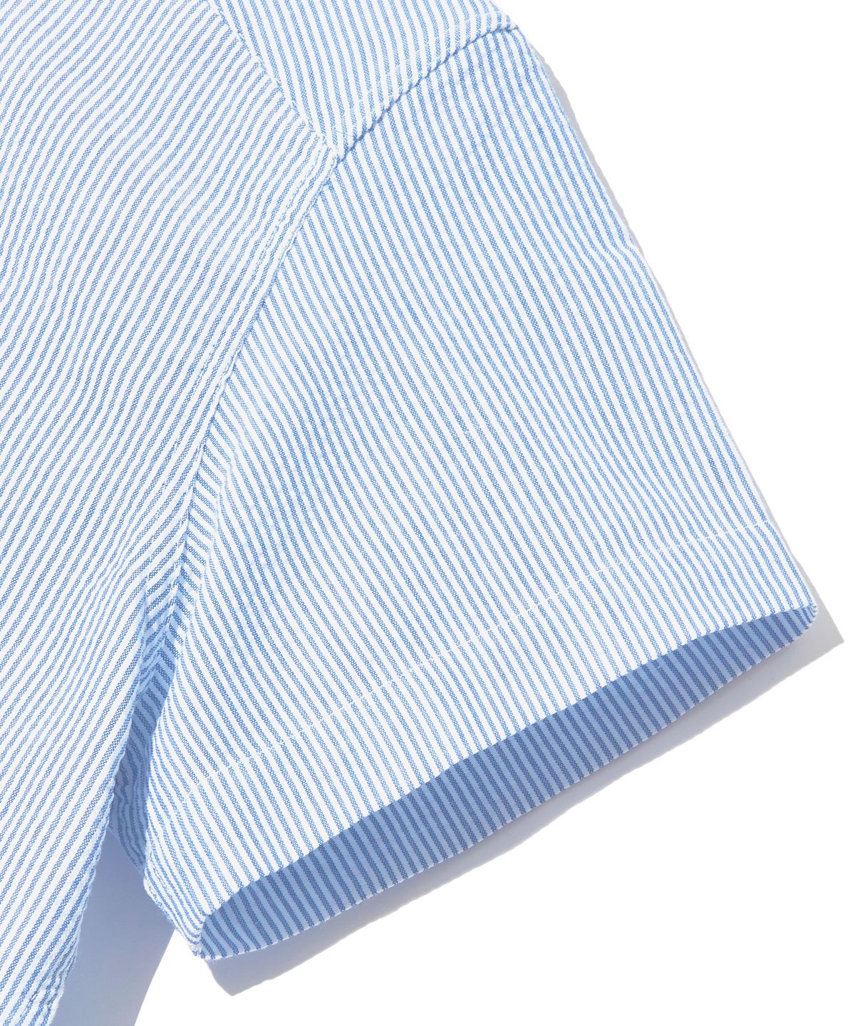 피스메이커(PIECE MAKER) SEERSUCKER POCKET CROP STRIPE SHIRTS (SKY BLUE)