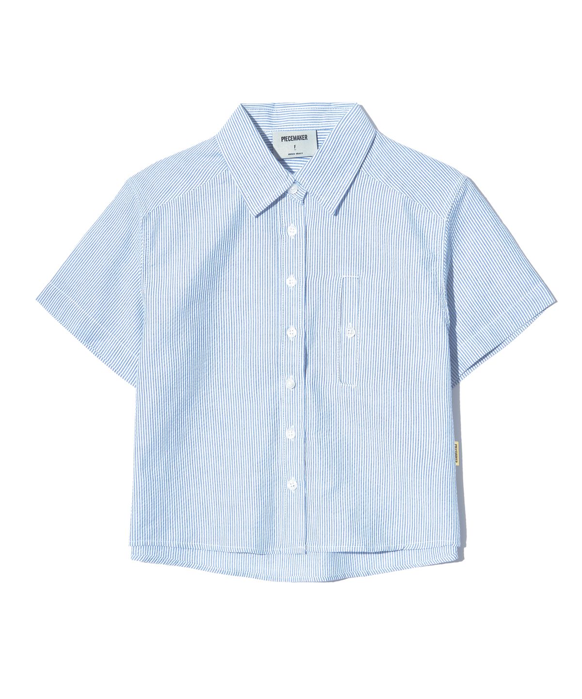 피스메이커(PIECE MAKER) SEERSUCKER POCKET CROP STRIPE SHIRTS (SKY BLUE)