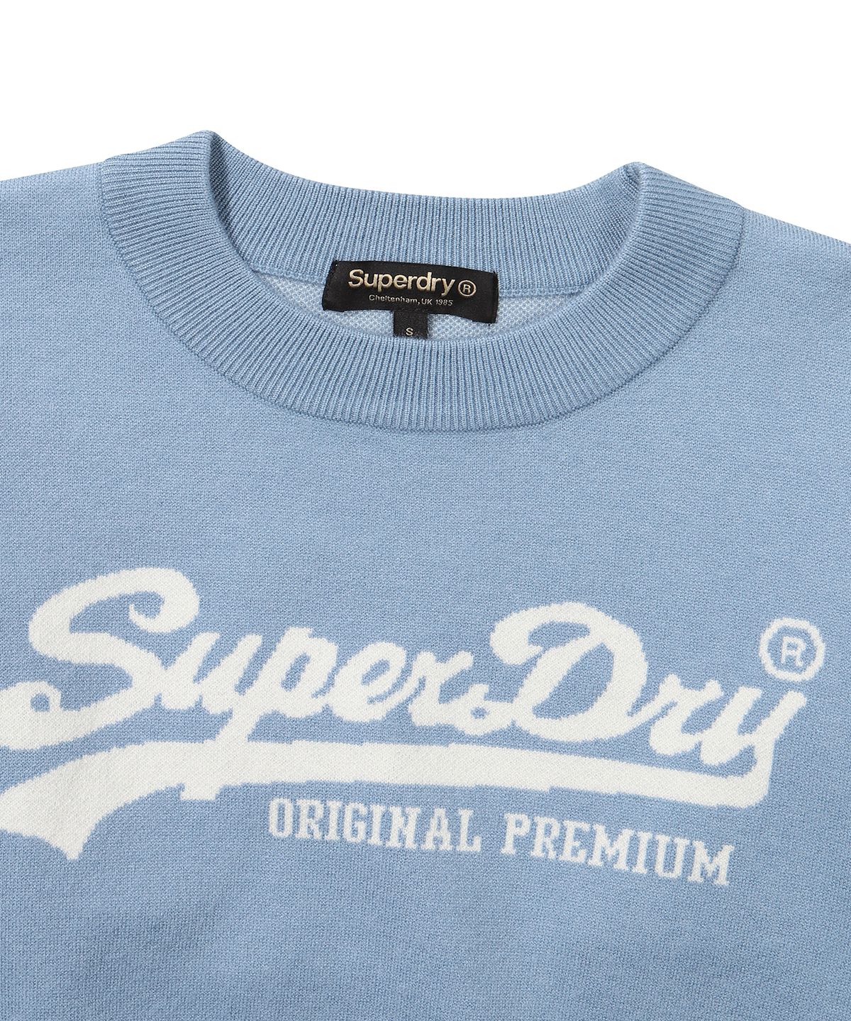 슈퍼드라이(SUPERDRY) W 에센셜 크롭 니트 블루