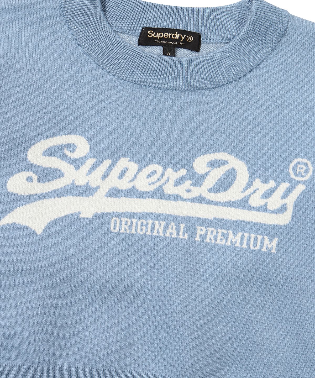 슈퍼드라이(SUPERDRY) W 에센셜 크롭 니트 블루