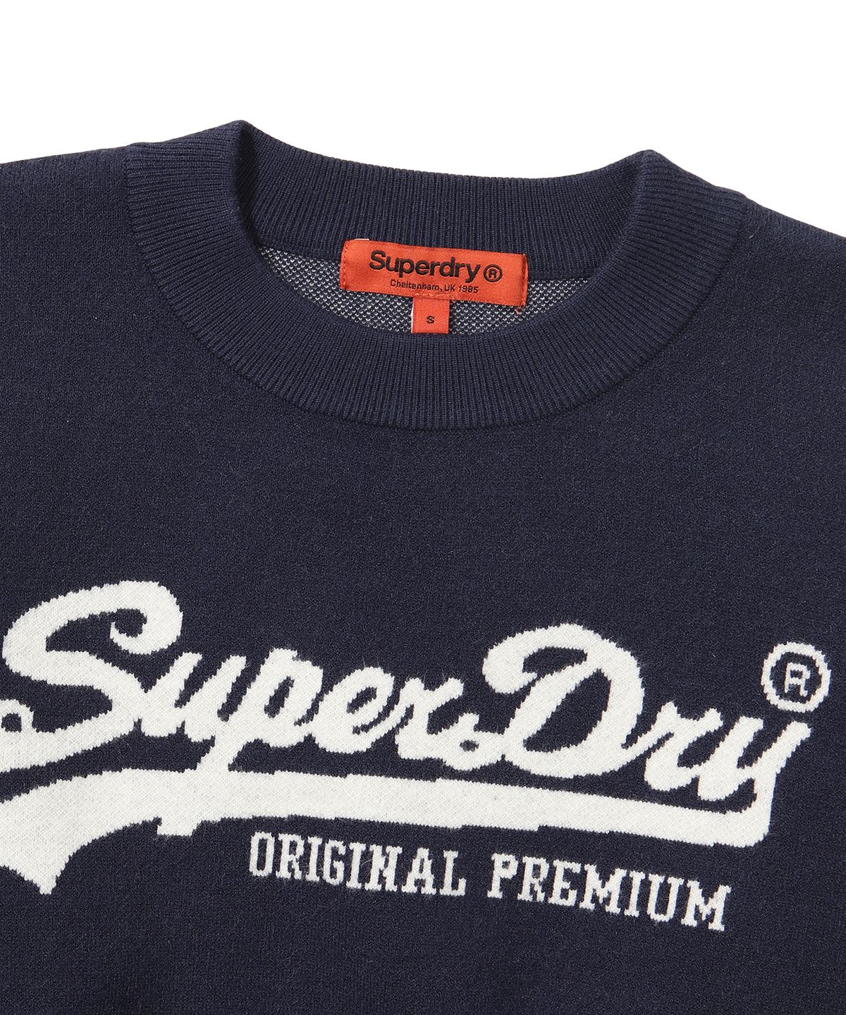 슈퍼드라이(SUPERDRY) W 에센셜 크롭 니트 네이비