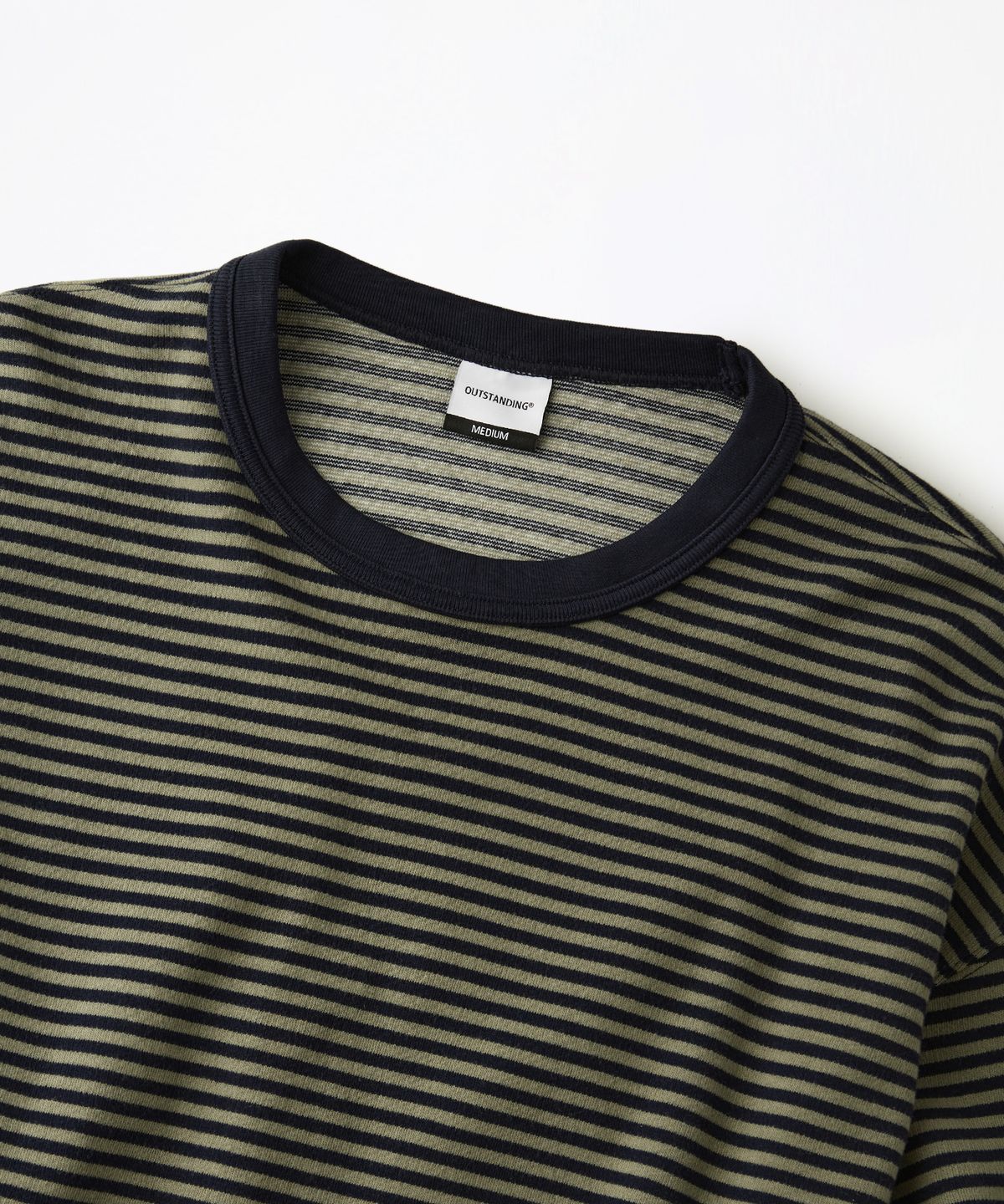 아웃스탠딩(OUTSTANDING) STRIPE CREW NECK LONG SLEEVE TEE_OLIVE/NAVY