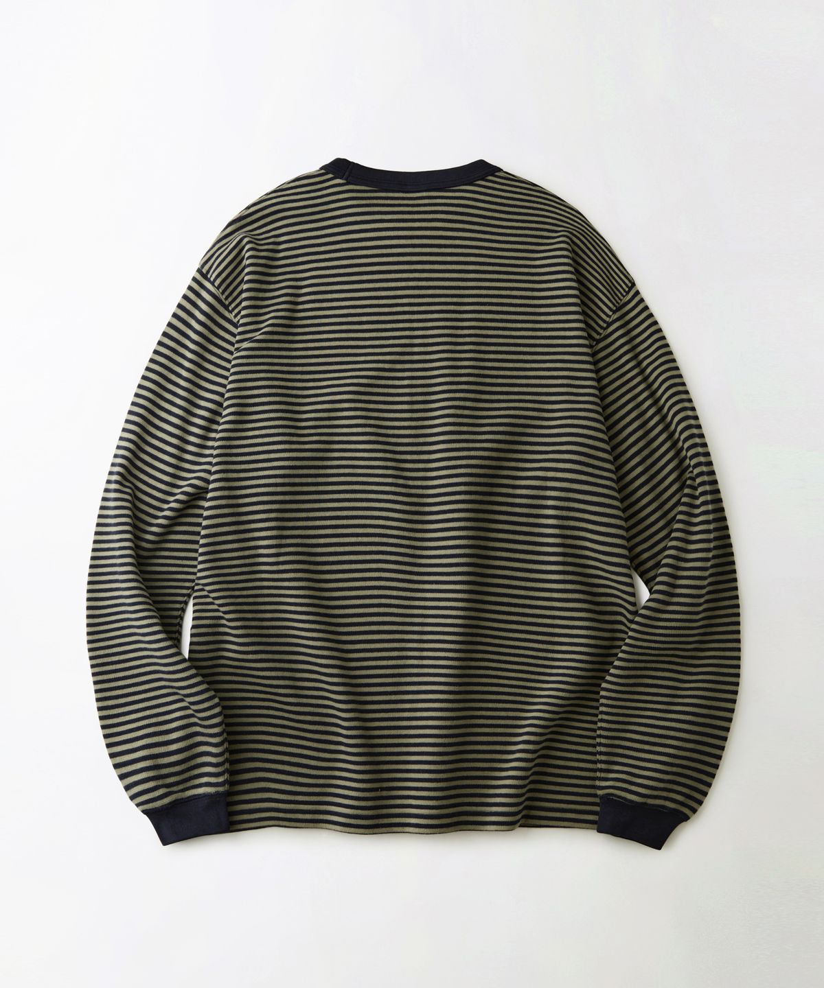 아웃스탠딩(OUTSTANDING) STRIPE CREW NECK LONG SLEEVE TEE_OLIVE/NAVY