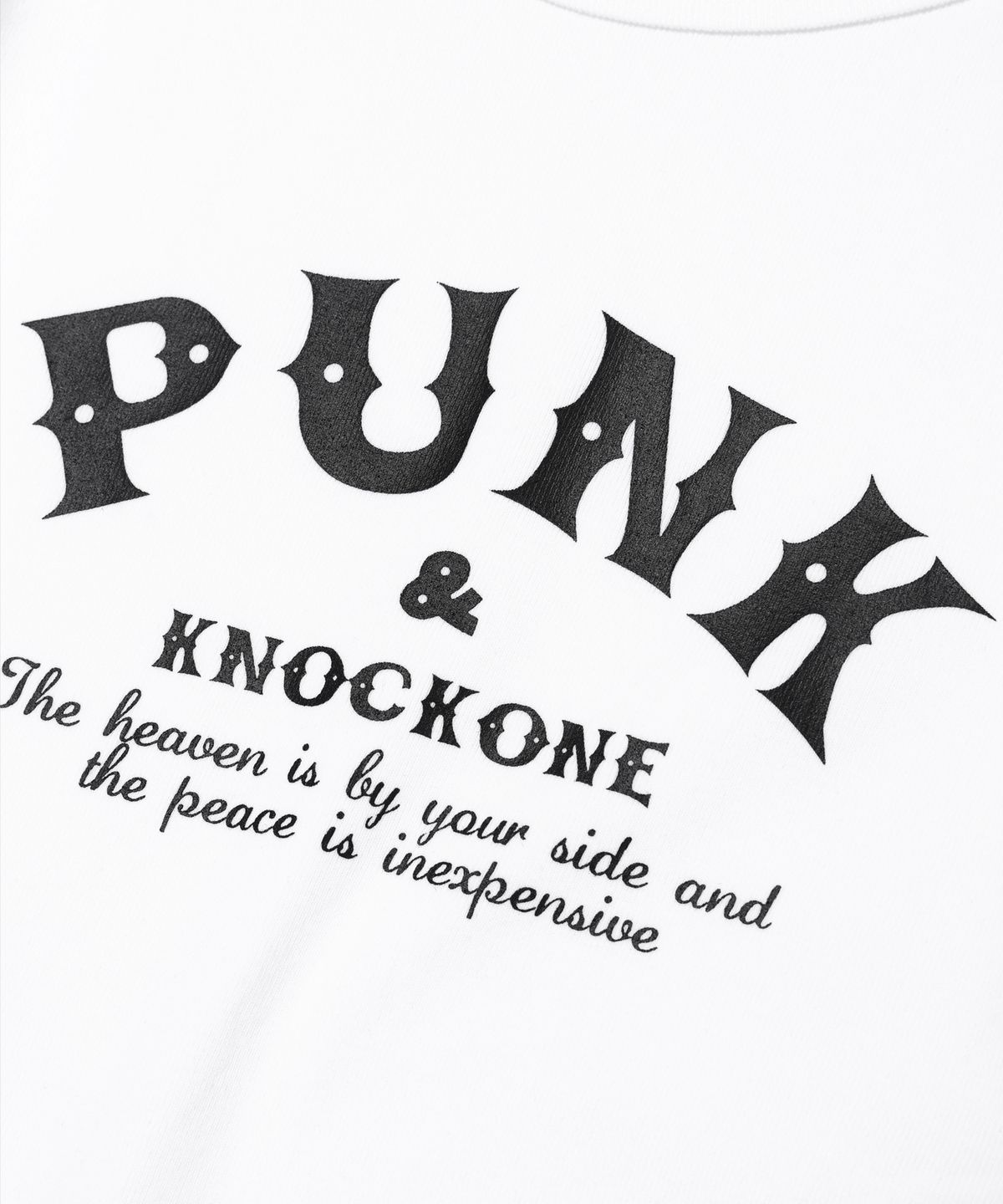 낙원펑크(KNOCKONEPUNK) 헴 라인 펑크 앤 낙원 크롭 티셔츠 [화이트]
