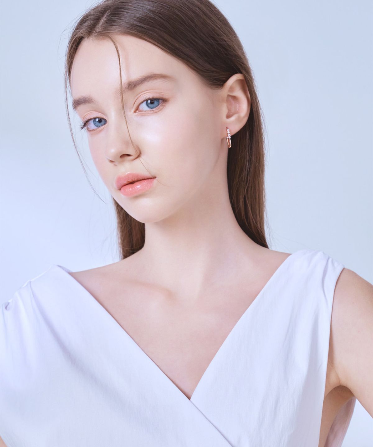 엘르주얼리(ELLEJEWELRY) 14K Goldpin 큐빅라인 원터치 귀걸이 ELGPEE445