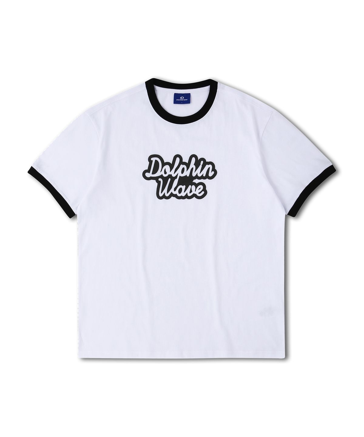 돌핀웨이브어패럴(DOLPHIN WAVE APPAREL) [2팩]돌핀 발포 프린트 빅로고 링거 반팔티셔츠 블랙+화이트