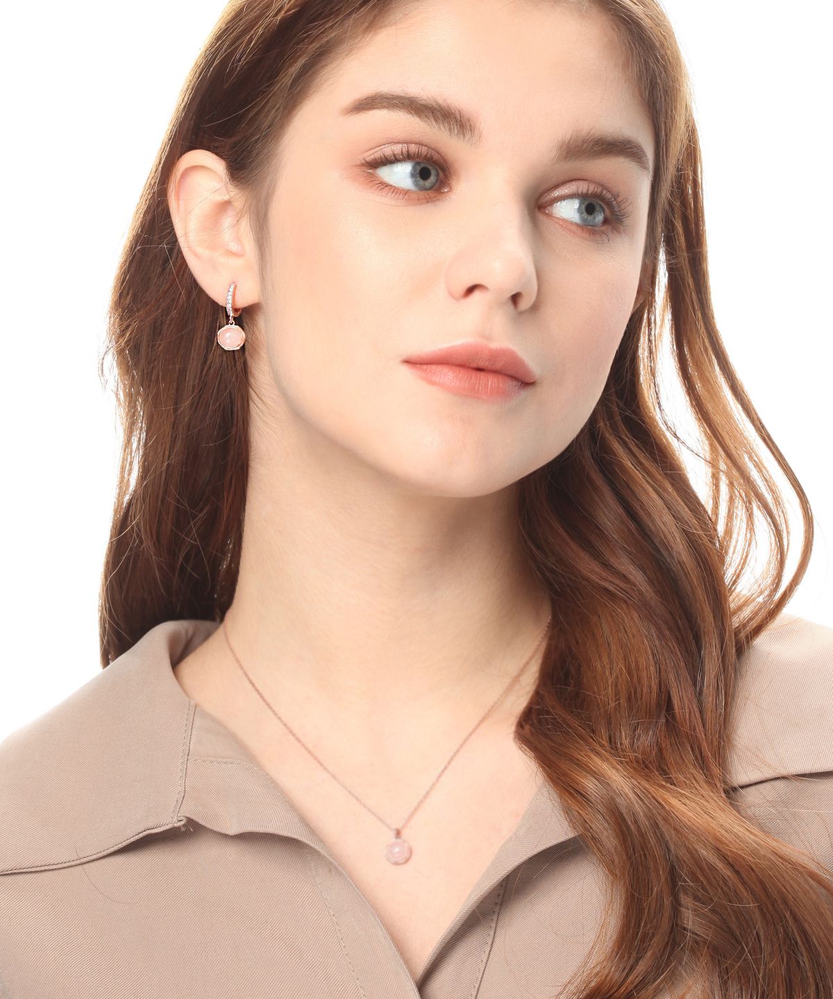 엘르주얼리(ELLEJEWELRY) 14K GF 로즈쿼츠 귀걸이 ELGPEE108