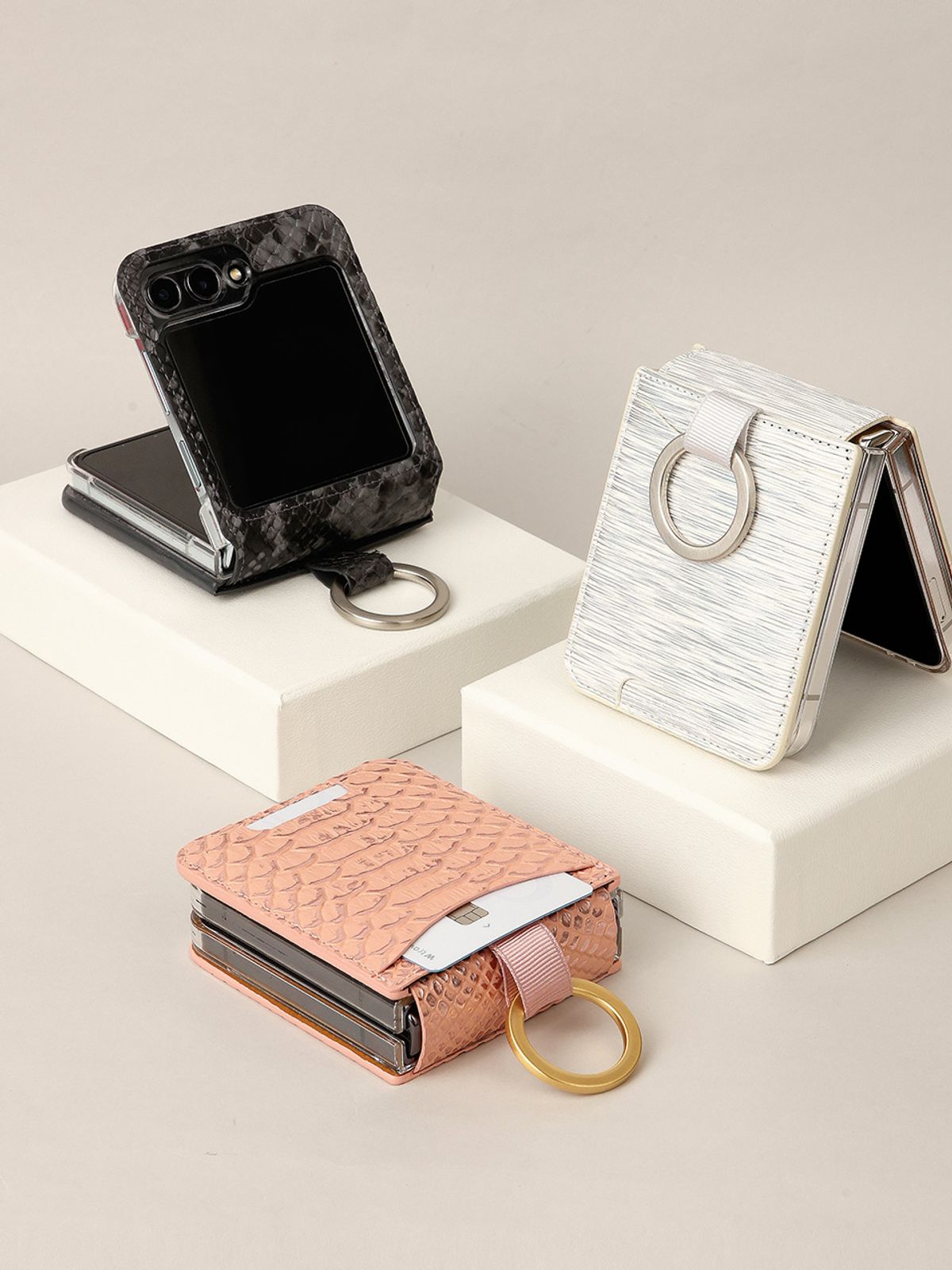 디자인스킨(DESIGNSKIN) 갤럭시Z플립6 링 그립 포켓 케이스 - 글리터 화이트