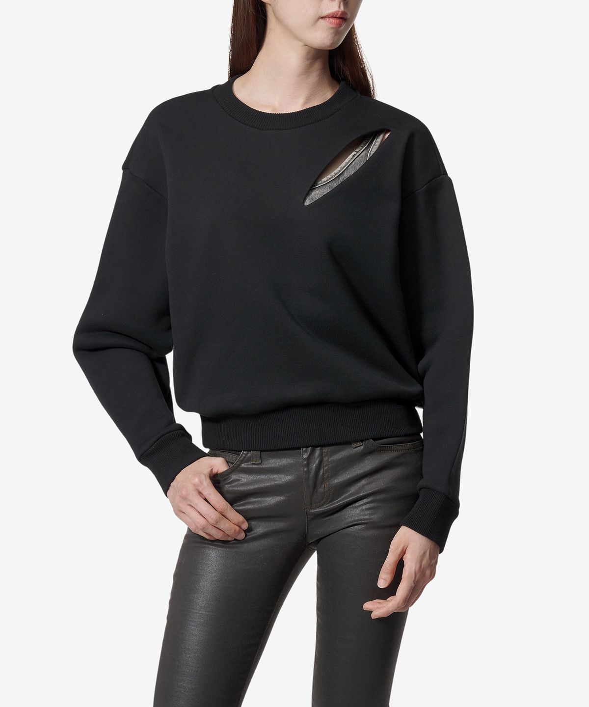 알렉산더 맥퀸(ALEXANDER McQUEEN) 슬래시 디테일 맨투맨 - 블랙 / 794769QLAC81000