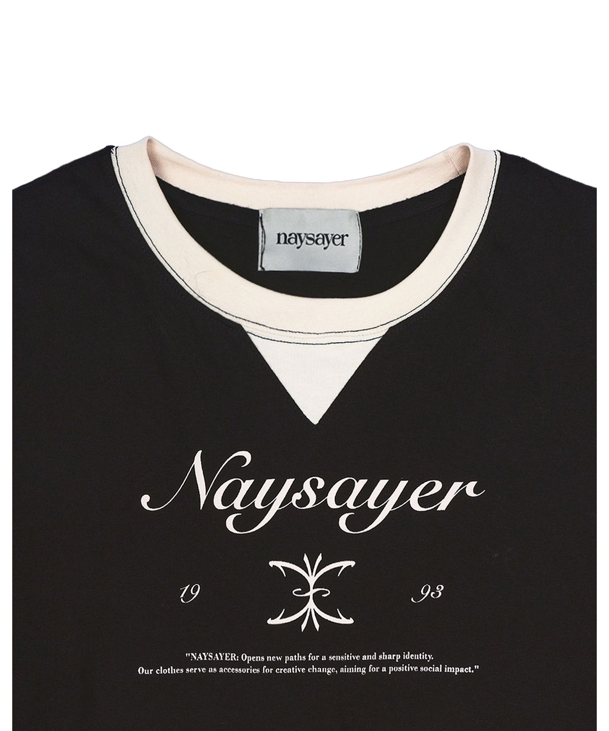 네이세이어(NAYSAYER) 빈티지 배색 샤프 오버핏 티셔츠 (블랙)