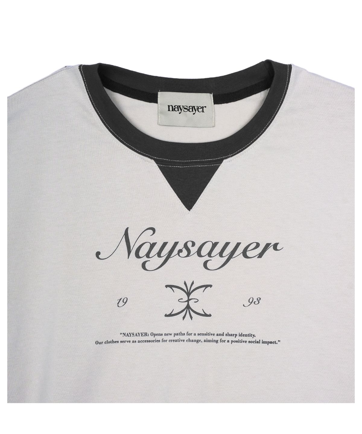 네이세이어(NAYSAYER) 빈티지 배색 샤프 오버핏 티셔츠 (라이트그레이)