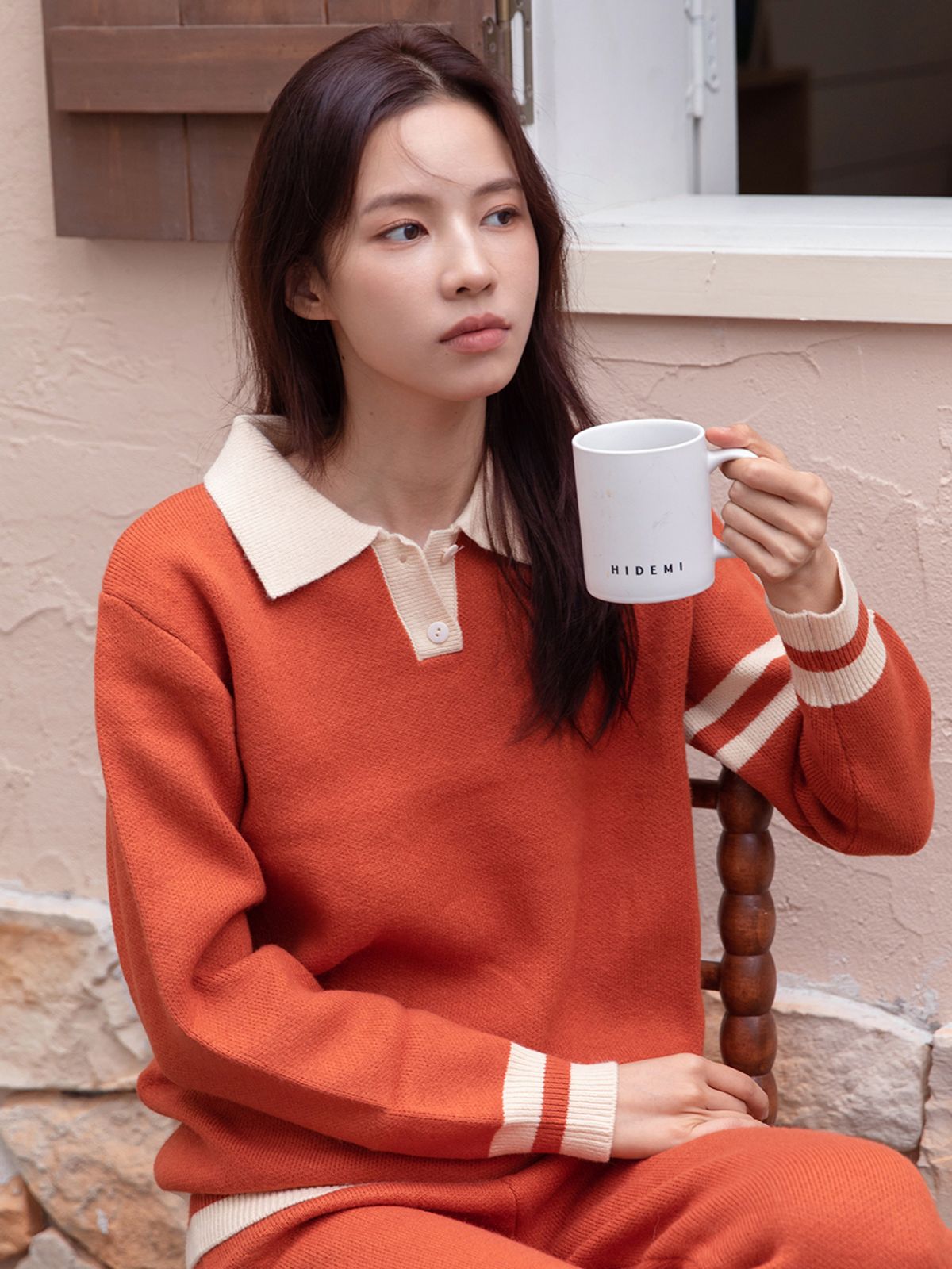 오끌레르(EAU CLAIR) 아몬드 오렌지 니트 투피스 웨어