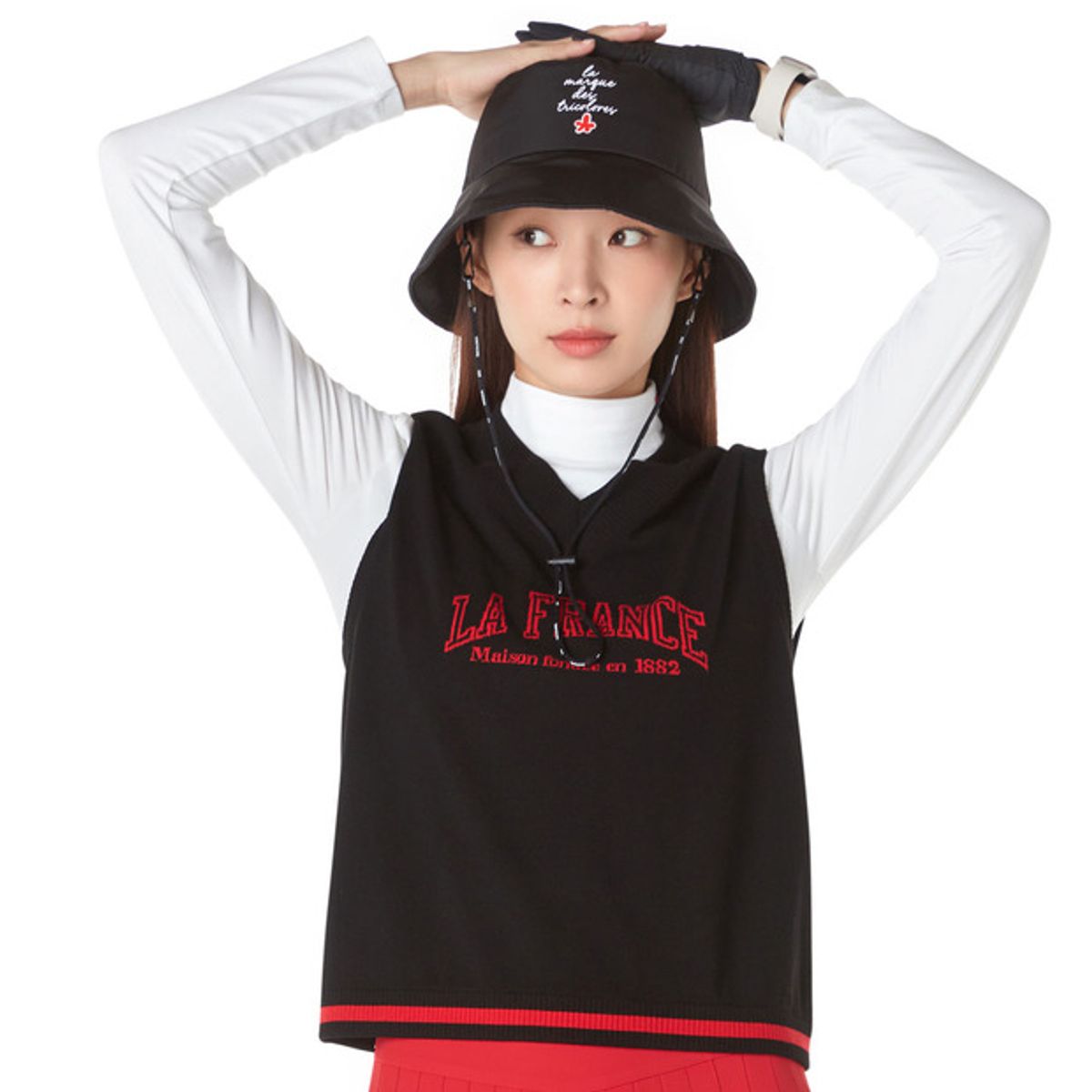 르꼬끄 골프(LECOQ GOLF) 여성 등판 스트라이프 V넥 스웨터 베스트 (GP322LKV82)
