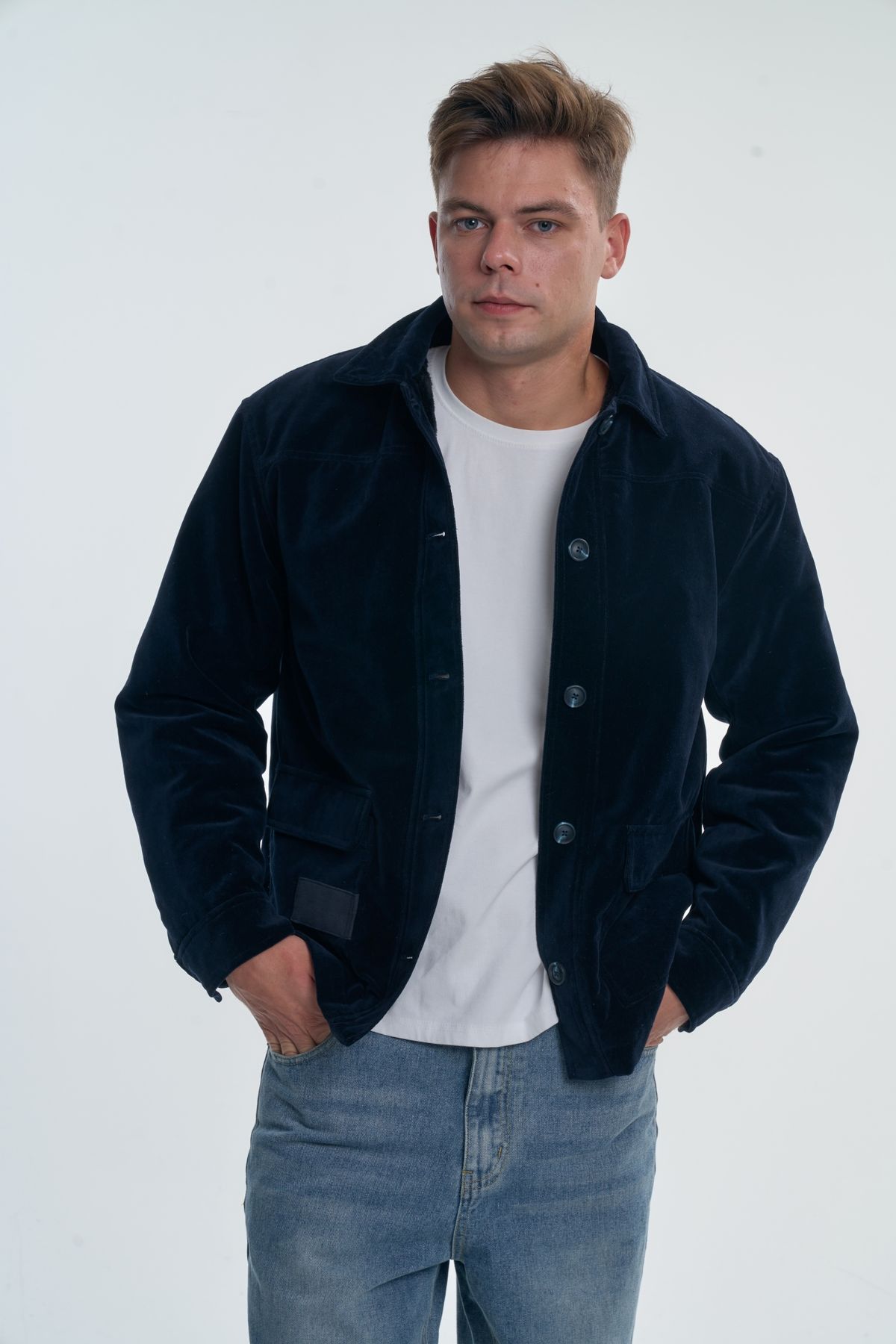 셀피시어펙션(SELFISHAFFECTION) Kumoi Velvet Winter Jacket (Navy)