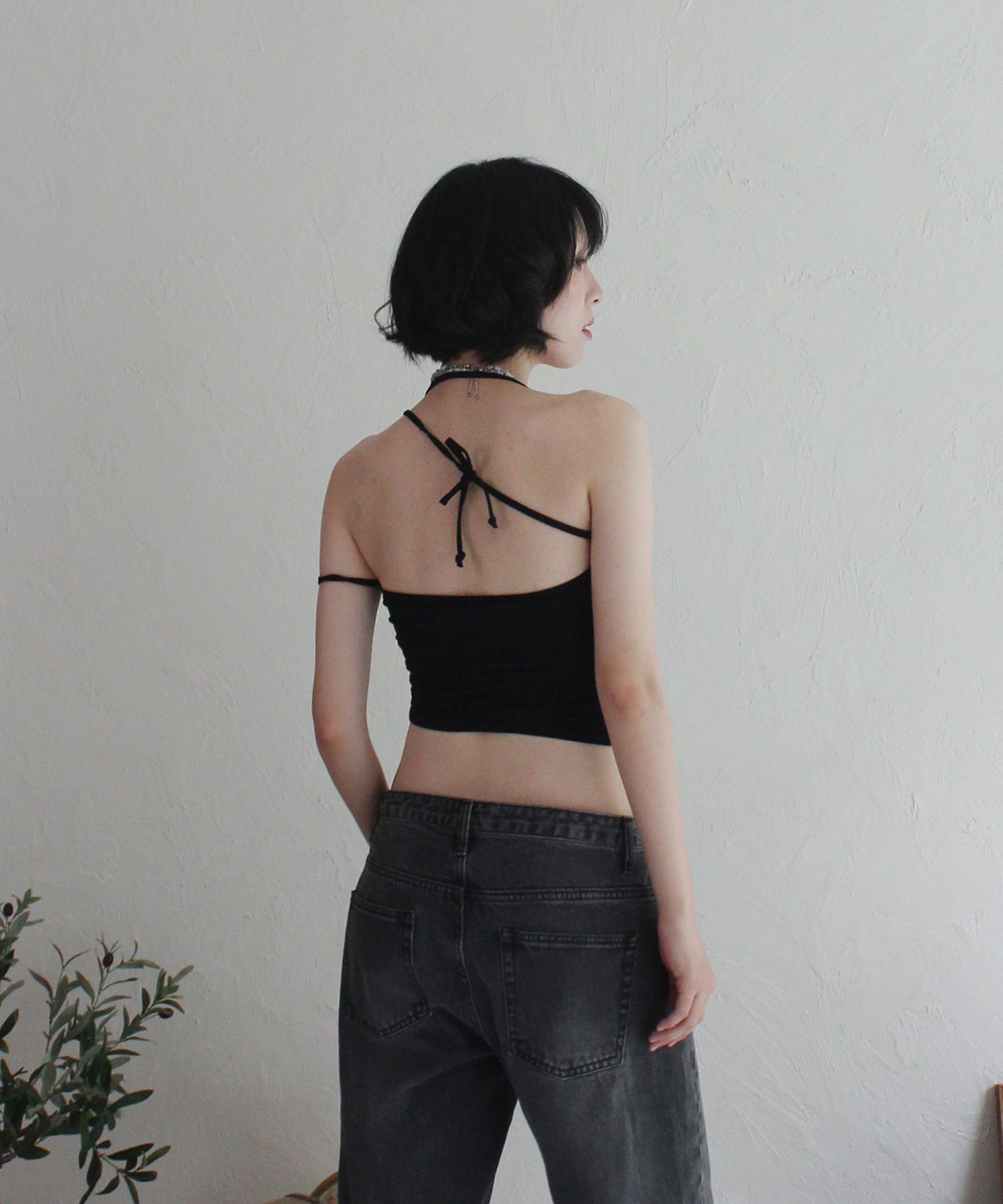MUSINSA | RUBATI Shirring strap tube top_black