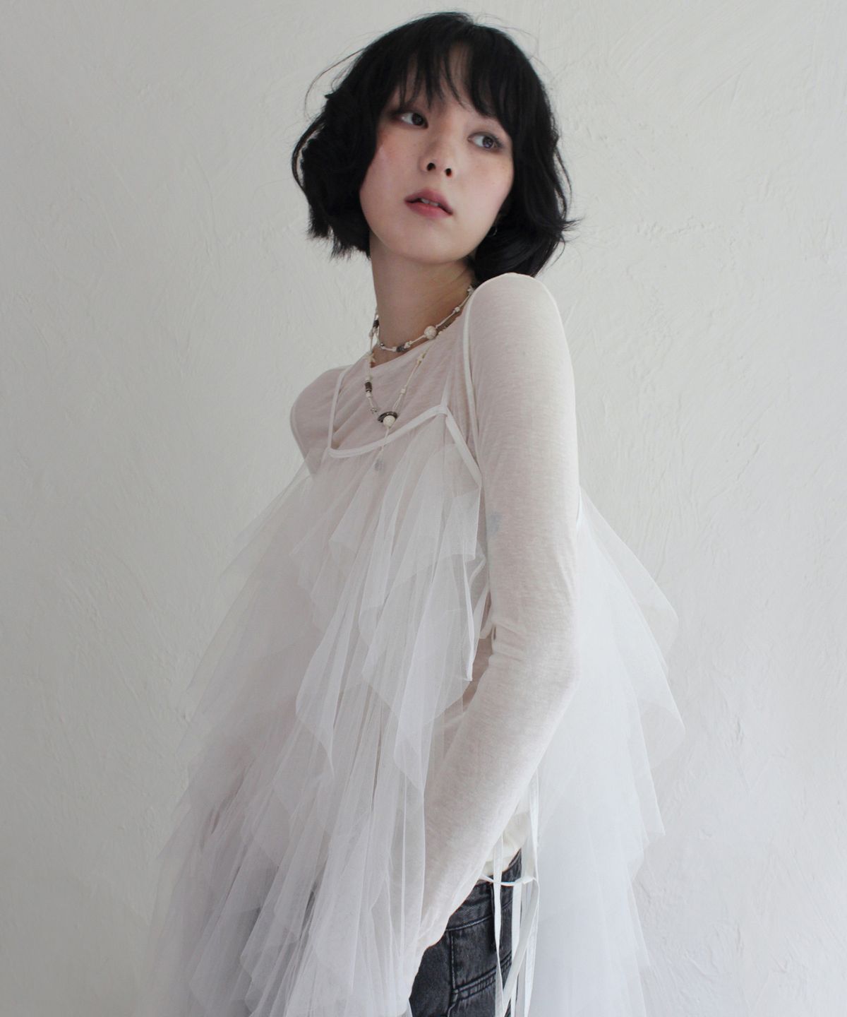 루바티(RUBATI) 에어리 튤 레이스 레이어링 드레스_화이트