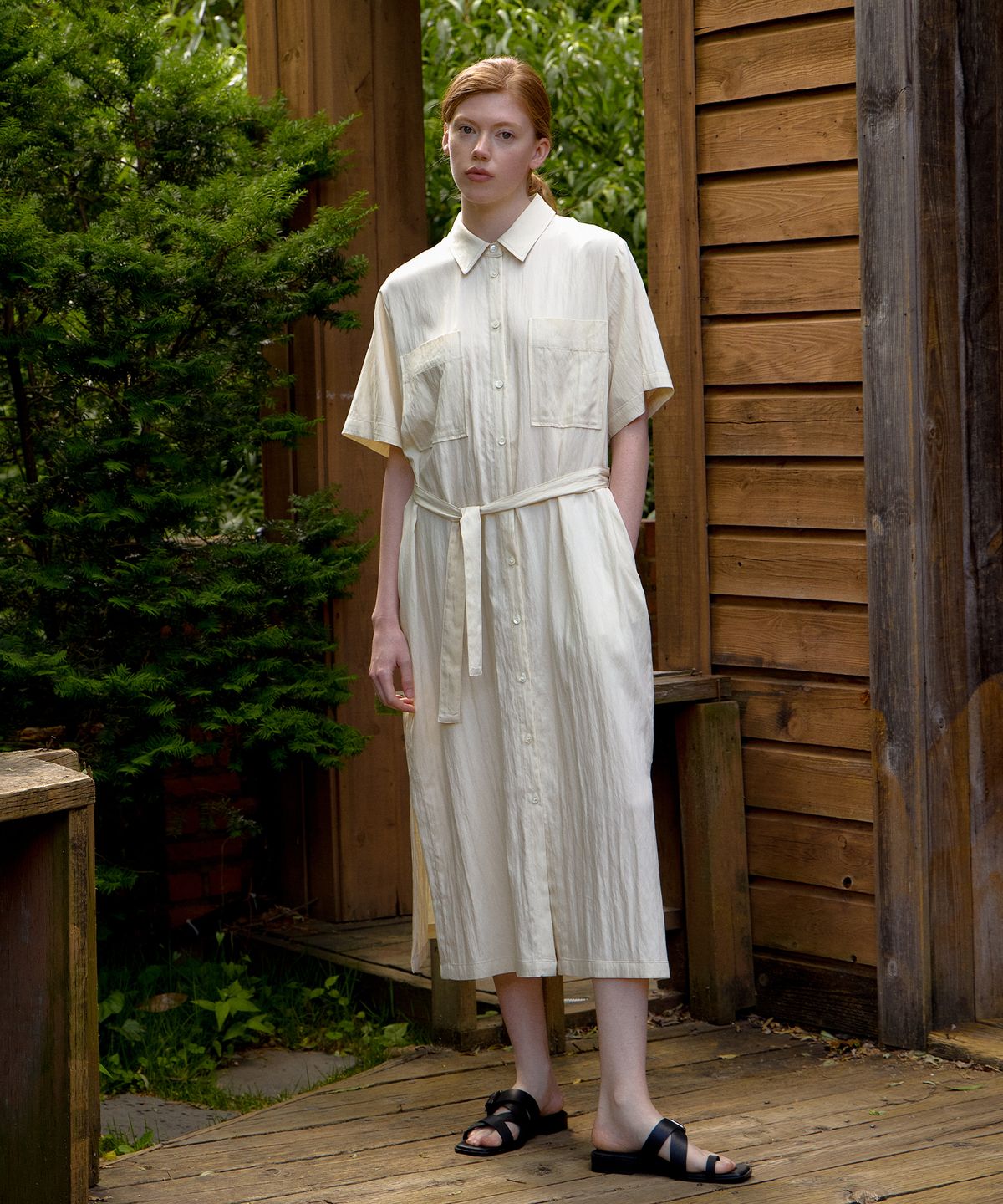 네벨에브리웨어(NEBELEVERYWEAR) Classic poket shirt dress_Ivory