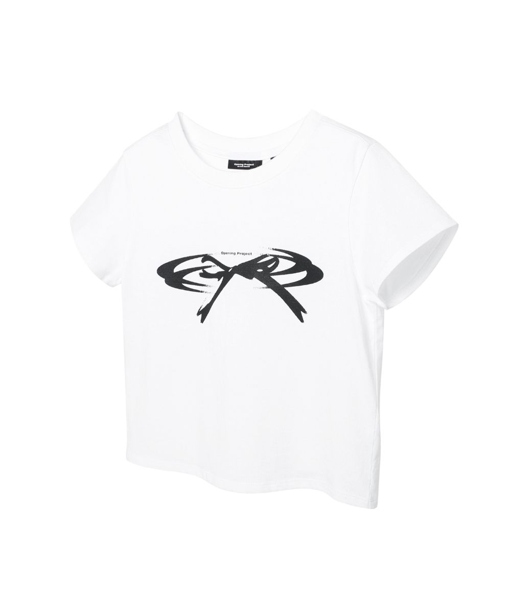 【OPENING PROJECT】24fw W Cropped Ribbon Half T Shirt MUSINSA | OPENING PROJECT W Cropped Ribbon Half T Shirt - Black