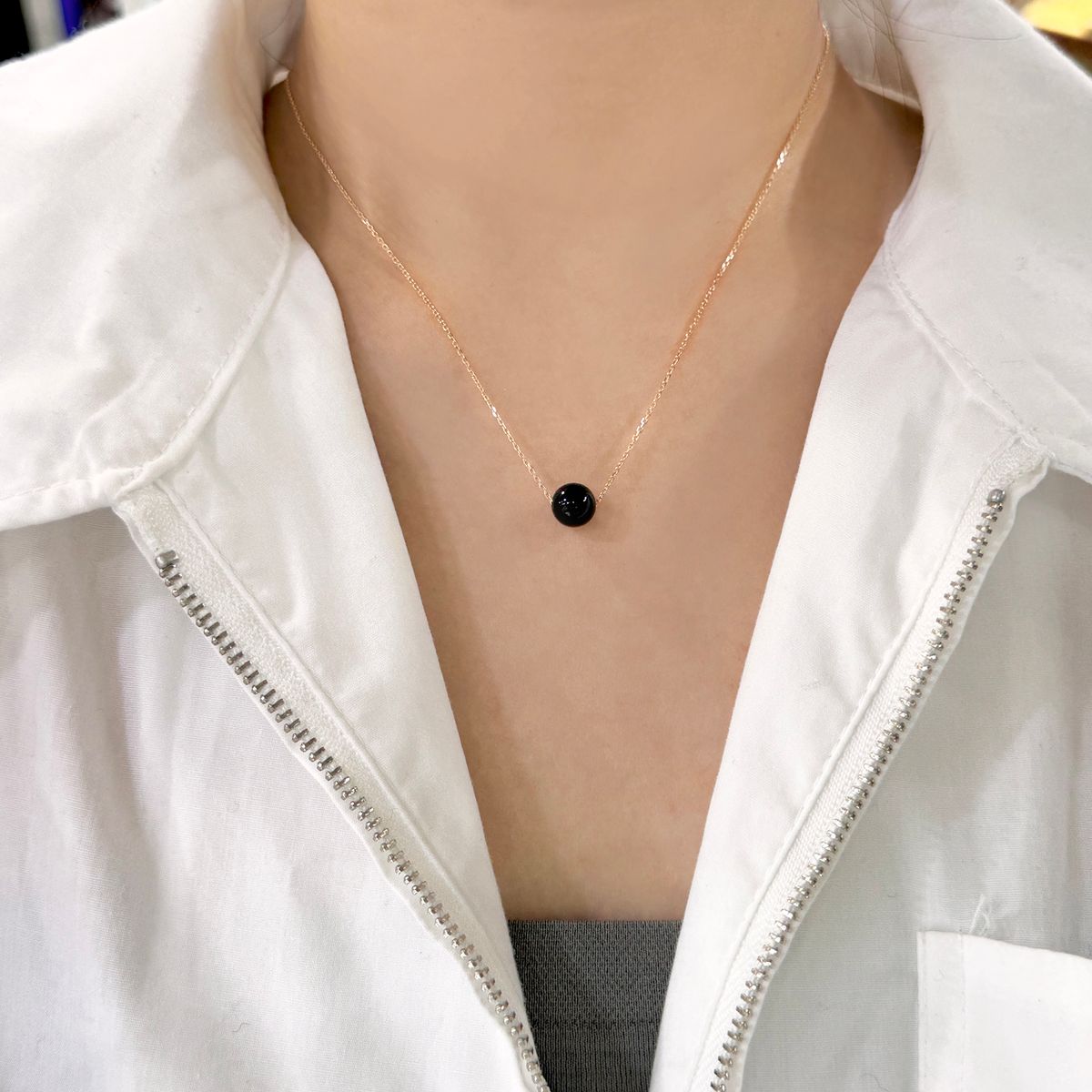 제이라헬(J-RAHEL) [14K/18K 골드] 천연 오닉스 슬라이딩볼  목걸이  8mm