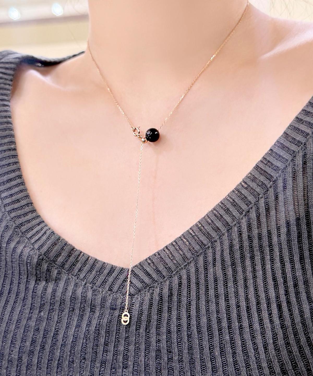 제이라헬(J-RAHEL) [14K/18K 골드] 천연 오닉스 슬라이딩볼  목걸이  8mm