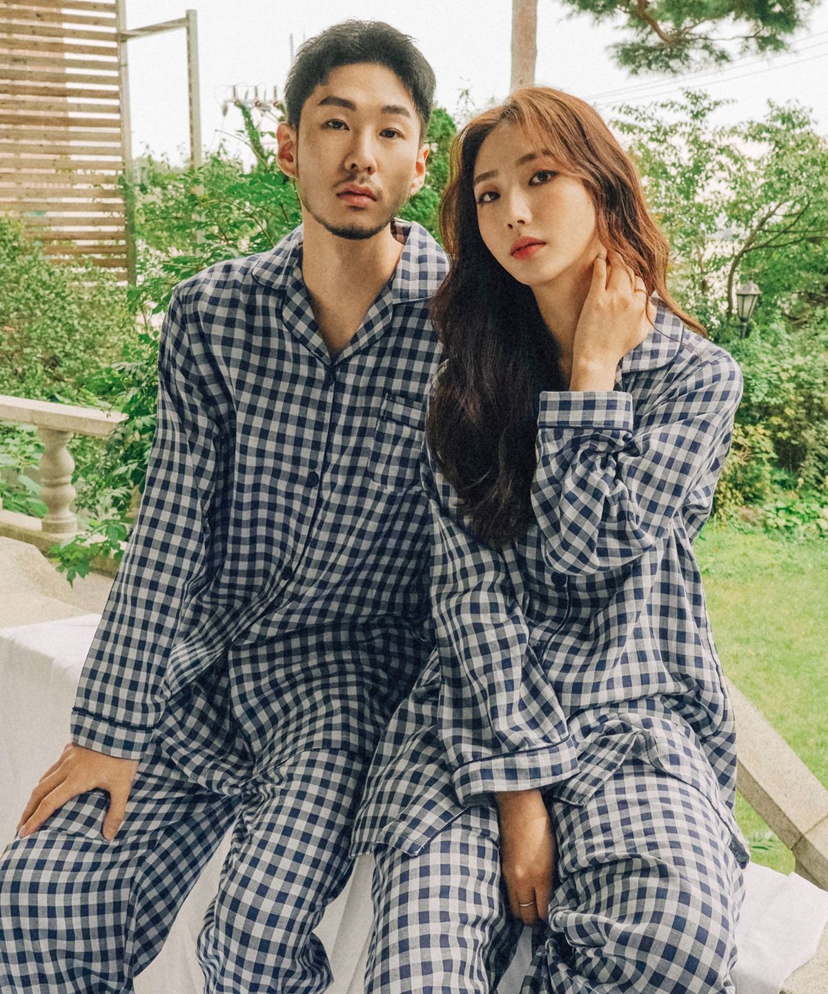 파란(PALAN) 네이비체크 순면 잠옷세트 홈웨어 커플파자마
