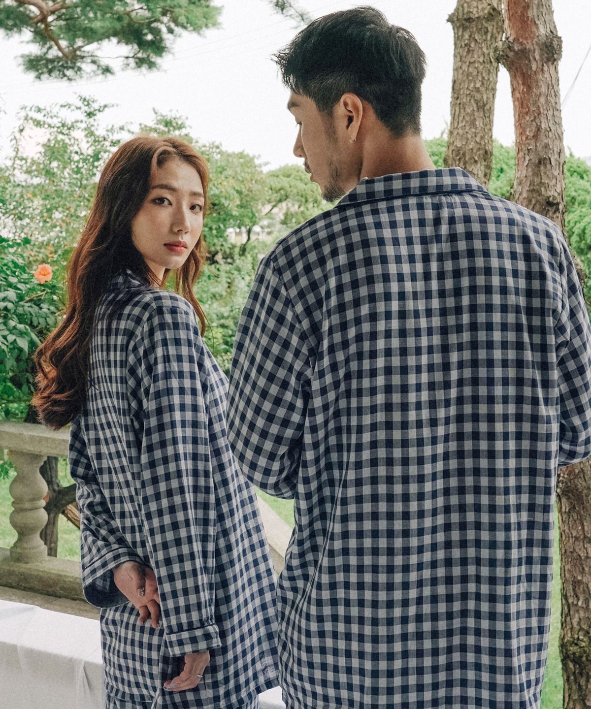 파란(PALAN) 네이비체크 순면 잠옷세트 홈웨어 커플파자마