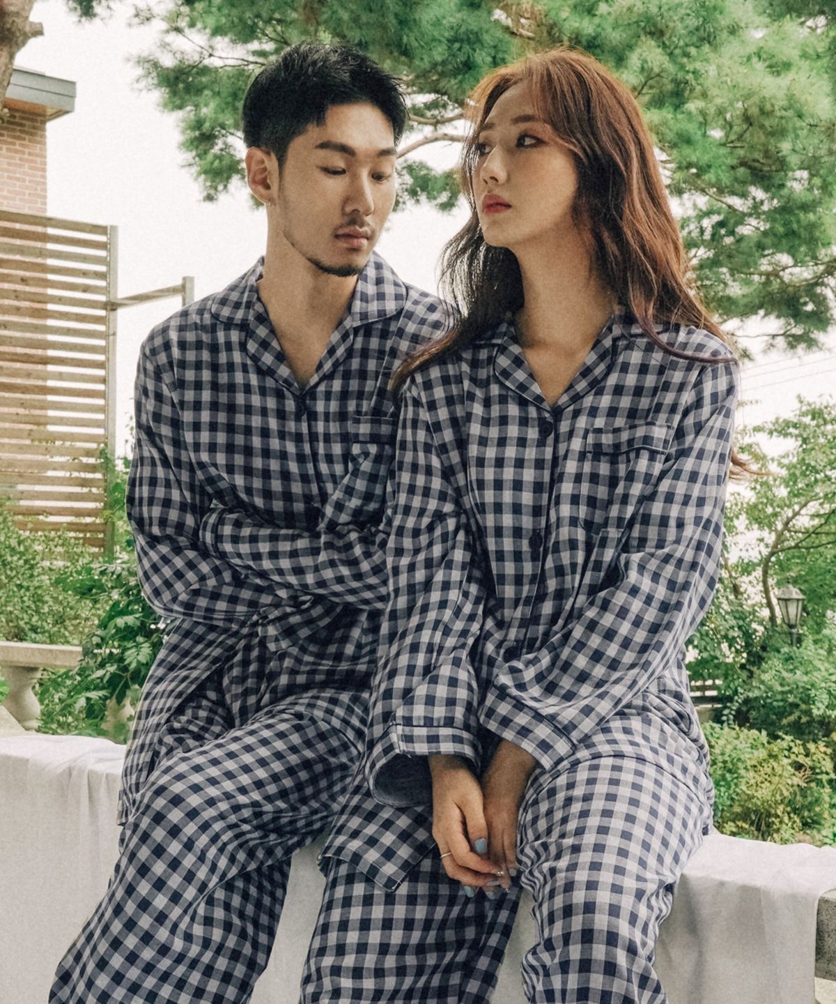 파란(PALAN) 네이비체크 순면 잠옷세트 홈웨어 커플파자마