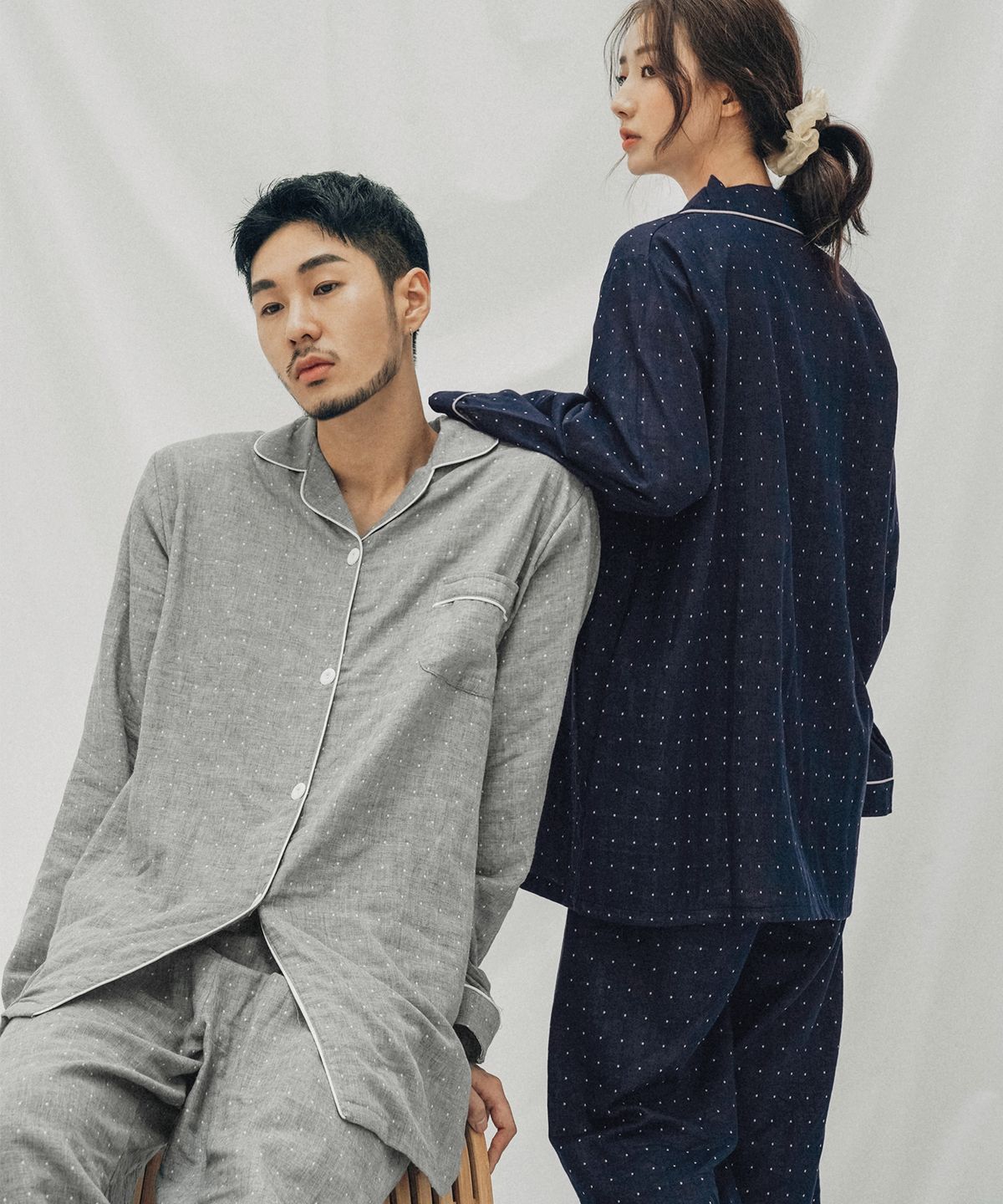 파란(PALAN) 데일리도트 순면 커플 잠옷 파자마 세트
