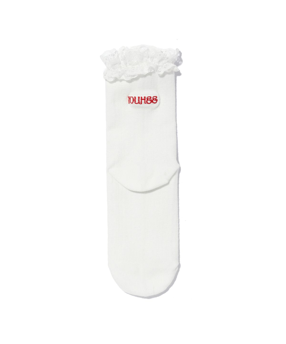 유희(YOUHEE) LACE DETAILED LOGO SOCKS WHITE
