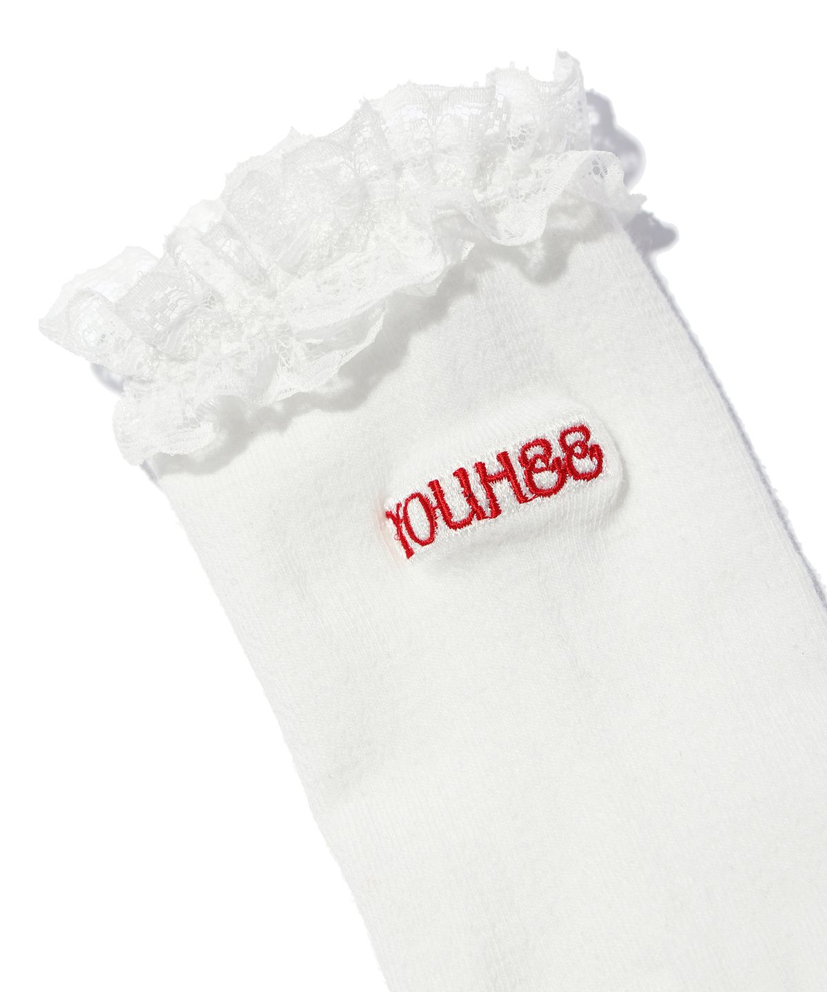 유희(YOUHEE) LACE DETAILED LOGO SOCKS WHITE