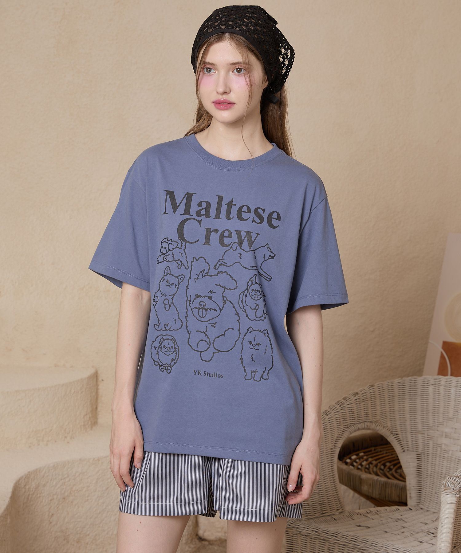 ★WAIKEI★ Maltese Crew Line Graphic Short Sleeve T-Shirt Du Maltese crew line graphic half sleeve T-shirt - WaiKei | 60