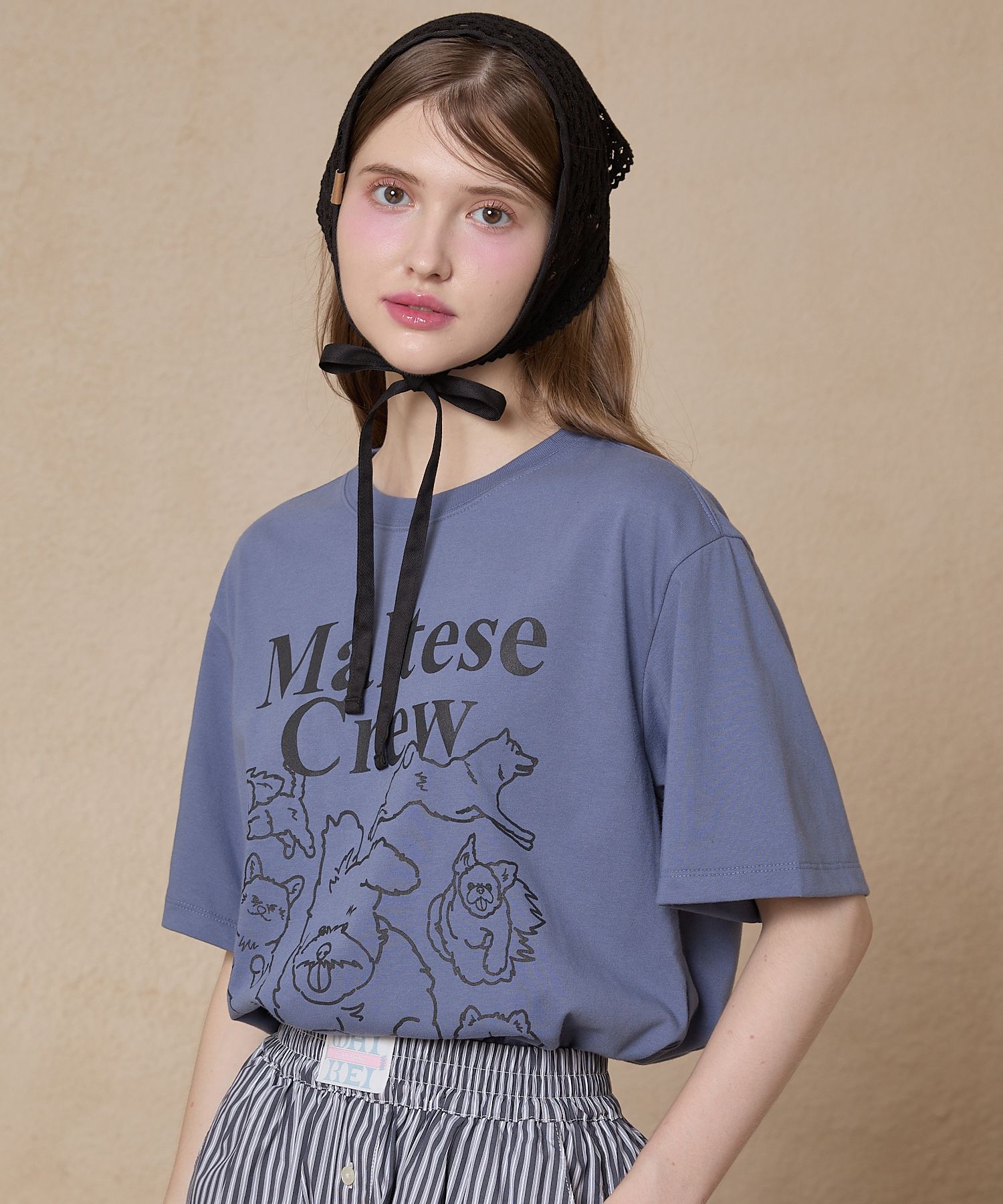 ★WAIKEI★ Maltese Crew Line Graphic Short Sleeve T-Shirt Gr Maltese crew line graphic half sleeve T-shirt - WaiKei | 60