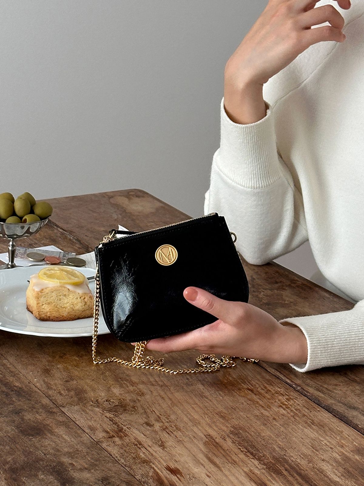 꼬떼드무아(COTEDEMOI) Ecrin mini double chain bag - Black