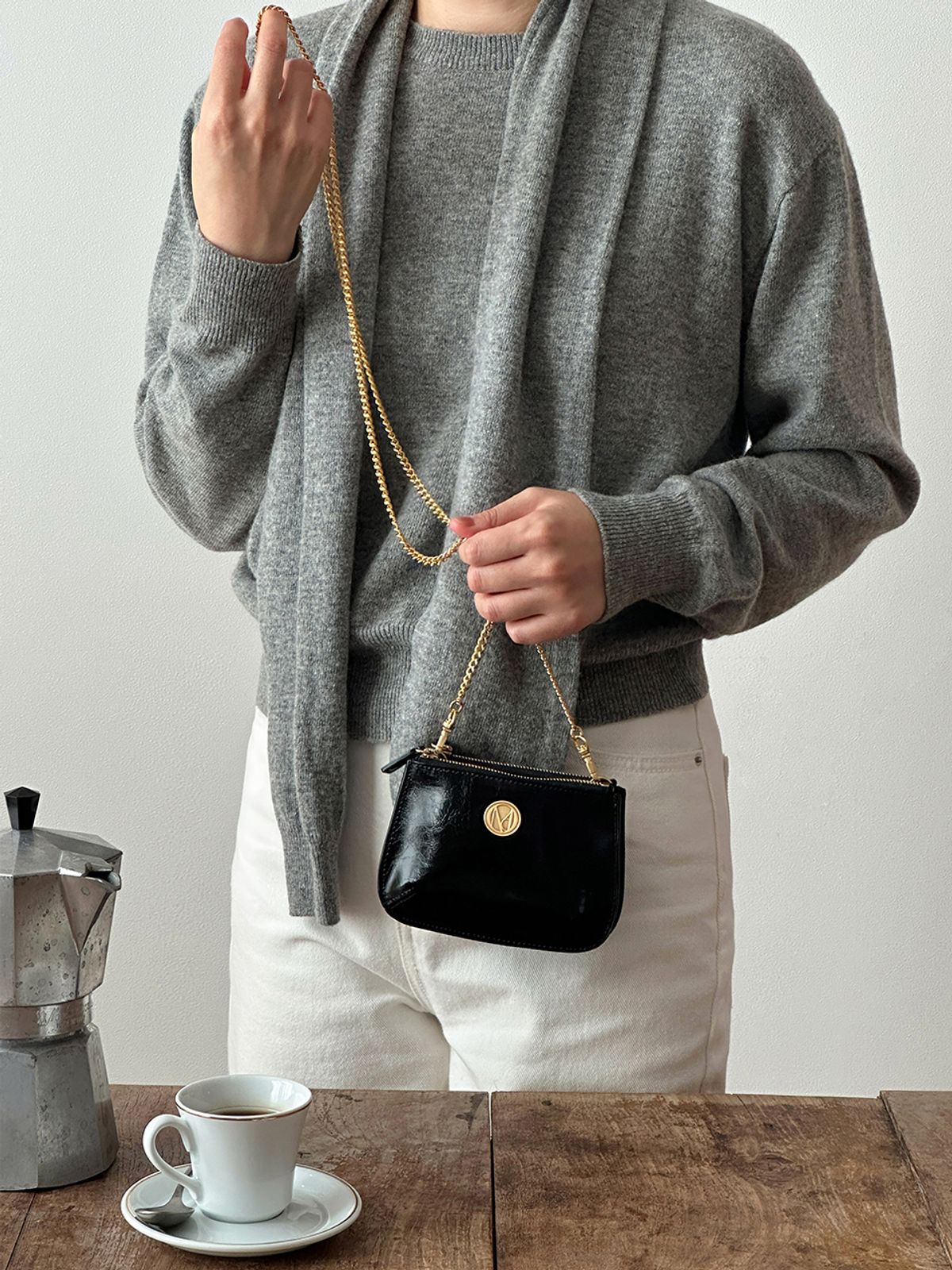 꼬떼드무아(COTEDEMOI) Ecrin mini double chain bag - Black