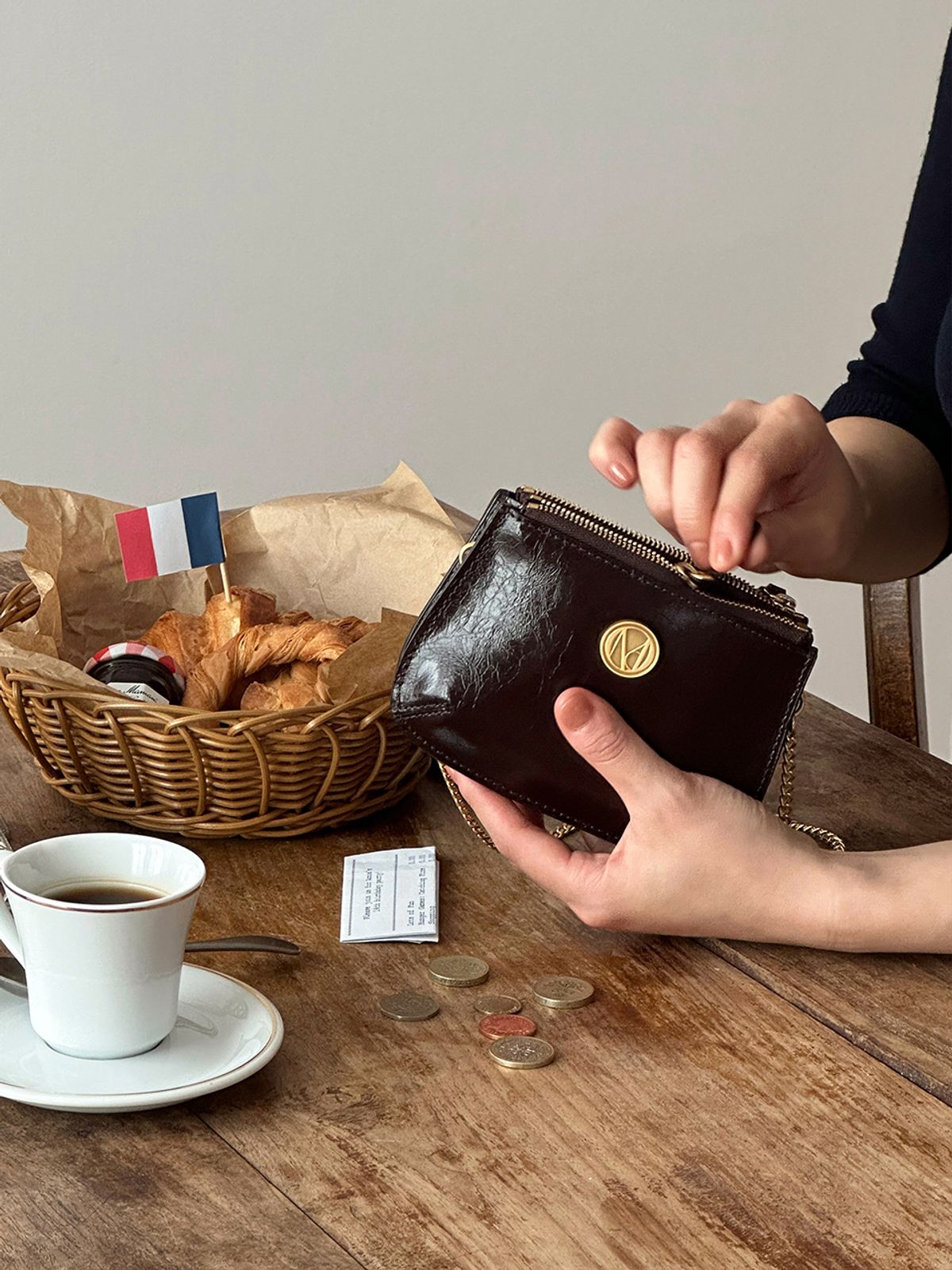 꼬떼드무아(COTEDEMOI) Ecrin mini double chain bag - Chocolate brown