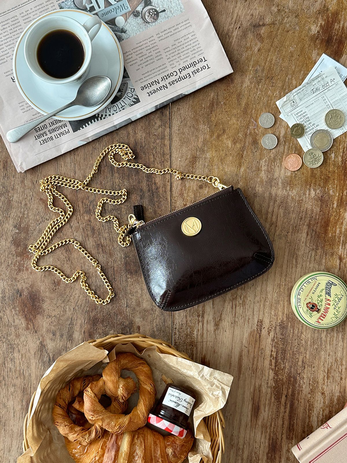 꼬떼드무아(COTEDEMOI) Ecrin mini double chain bag - Chocolate brown