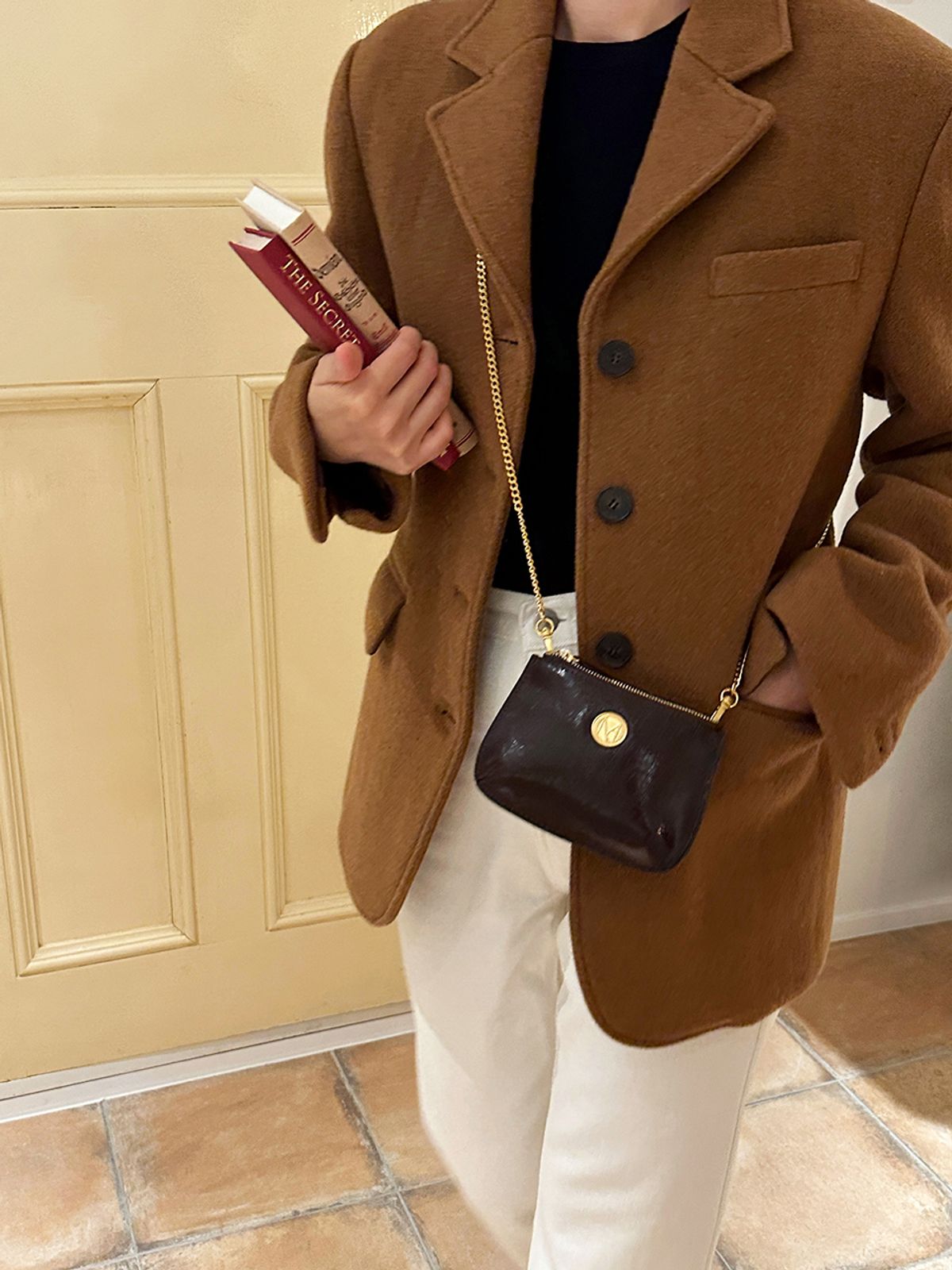 꼬떼드무아(COTEDEMOI) Ecrin mini double chain bag - Chocolate brown
