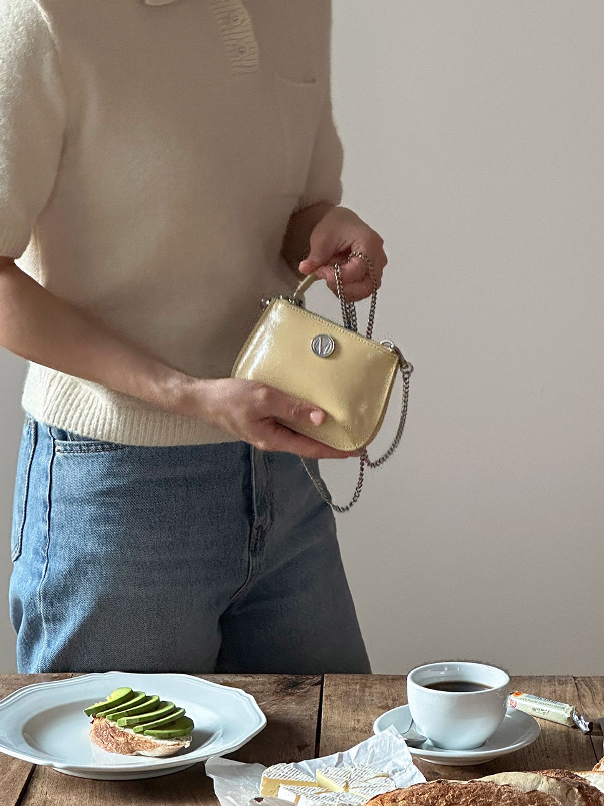 꼬떼드무아(COTEDEMOI) Ecrin mini double chain bag - Butter