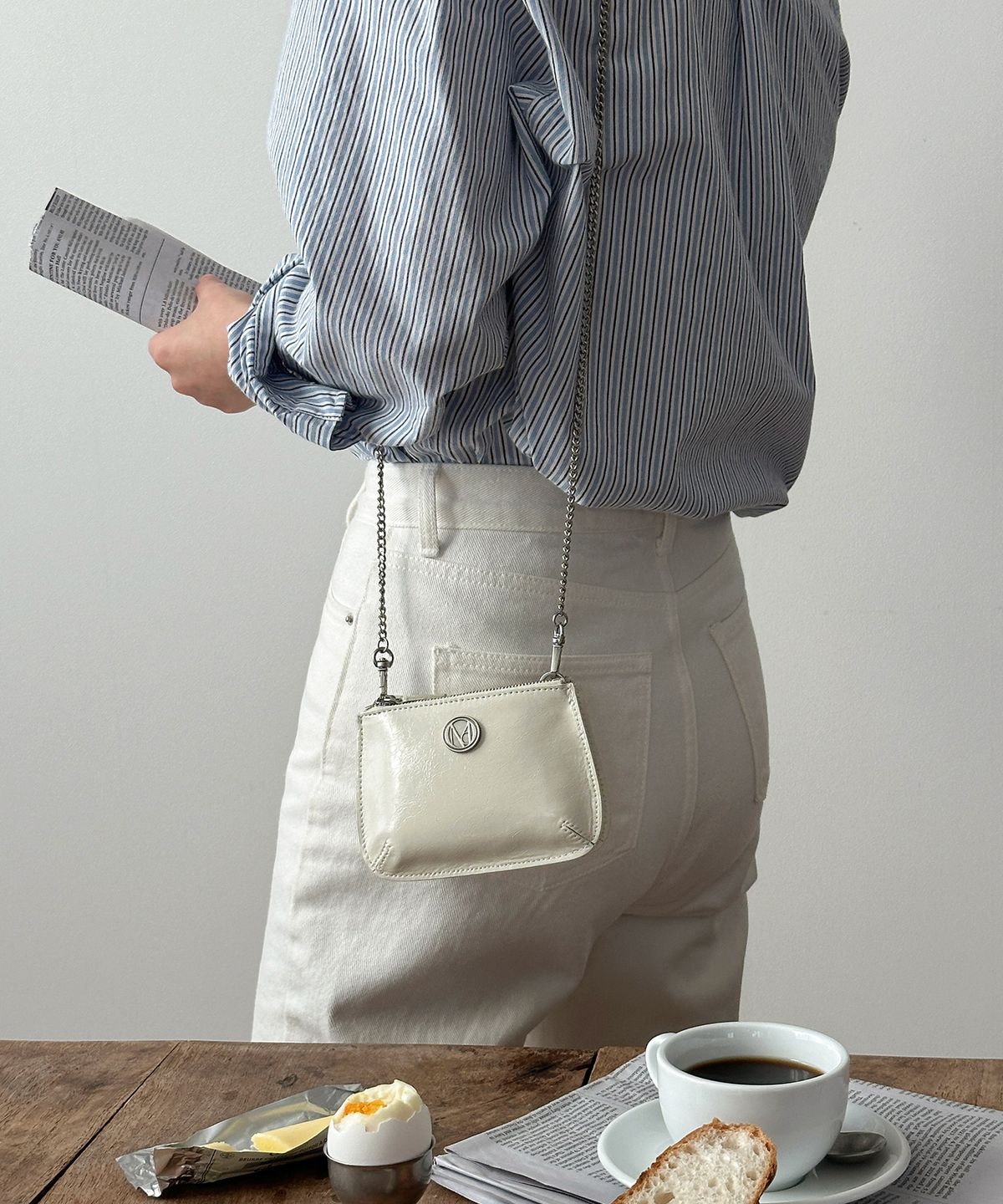 꼬떼드무아(COTEDEMOI) Ecrin mini double chain bag - Cream