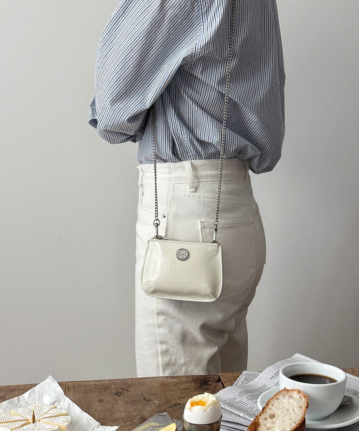 꼬떼드무아(COTEDEMOI) Ecrin mini double chain bag - Cream