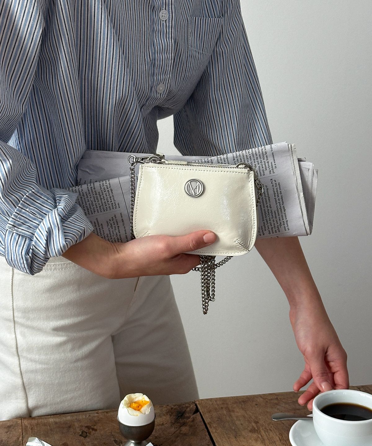 꼬떼드무아(COTEDEMOI) Ecrin mini double chain bag - Cream