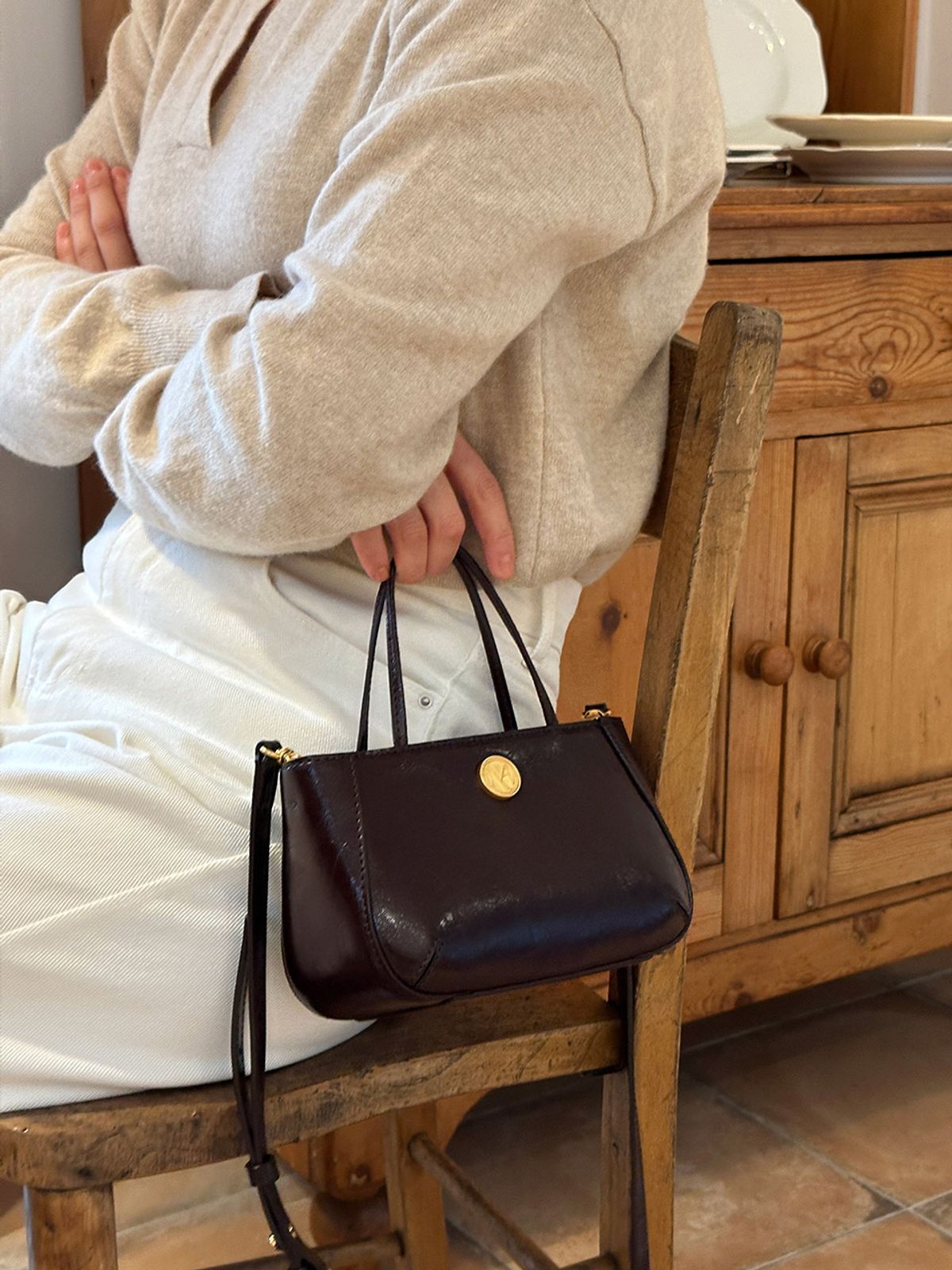 꼬떼드무아(COTEDEMOI) Ecrin petit tote bag - Chocolate brown