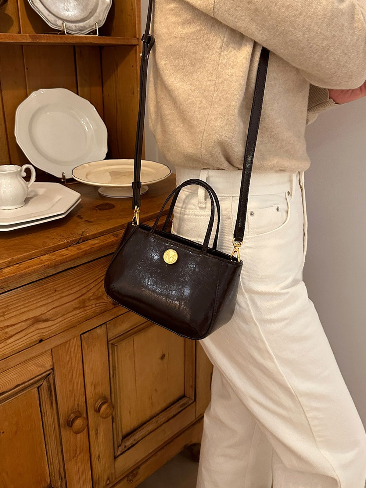 꼬떼드무아(COTEDEMOI) Ecrin petit tote bag - Chocolate brown