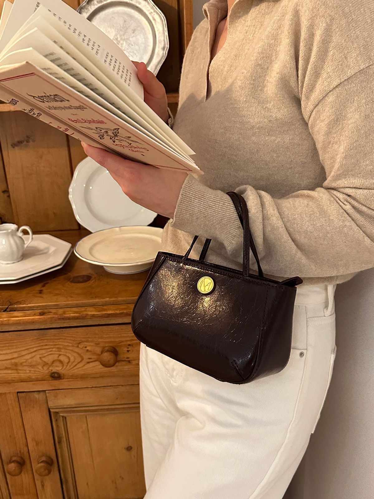 꼬떼드무아(COTEDEMOI) Ecrin petit tote bag - Chocolate brown