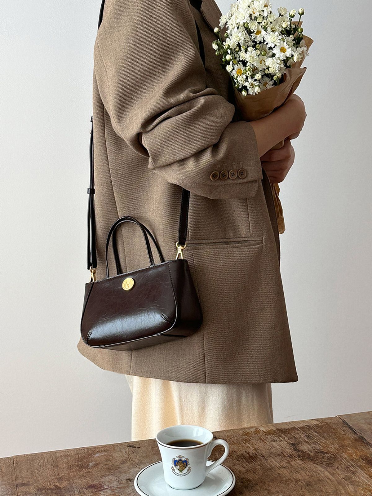 꼬떼드무아(COTEDEMOI) Ecrin petit tote bag - Chocolate brown