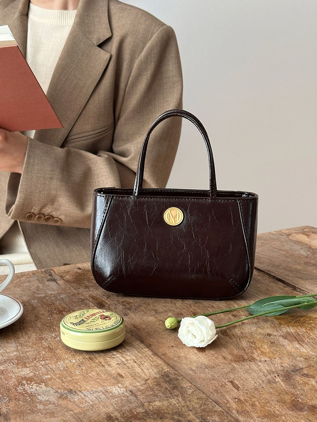 꼬떼드무아(COTEDEMOI) Ecrin petit tote bag - Chocolate brown