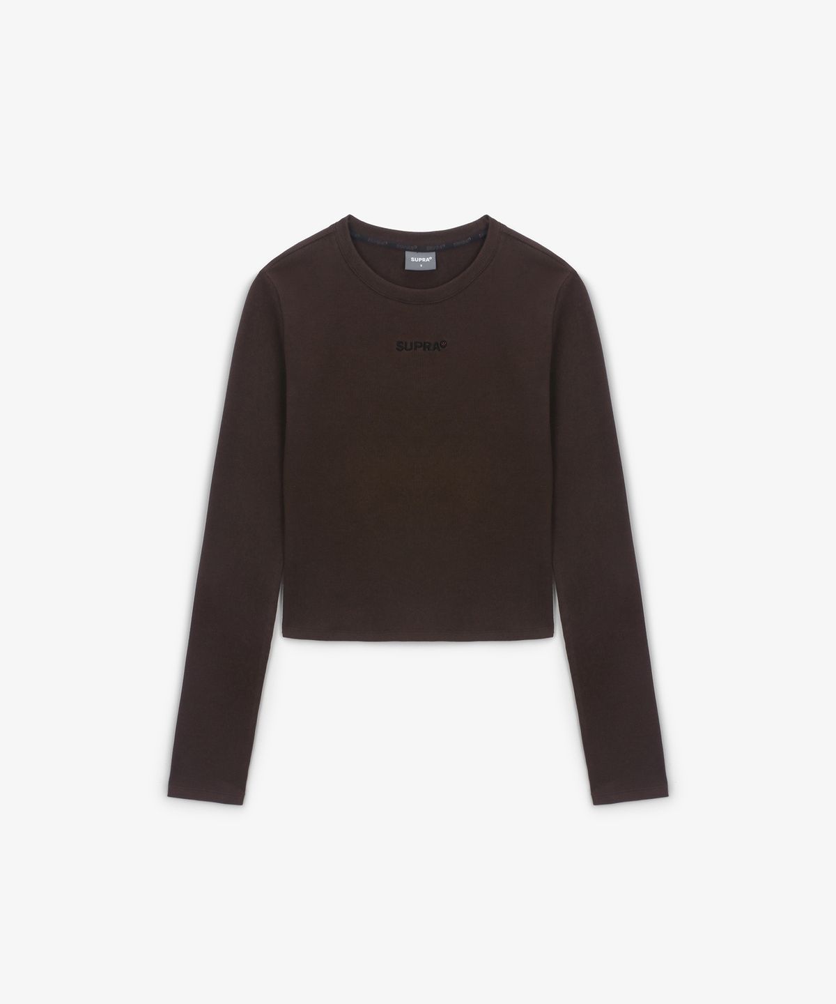 수프라(SUPRA) 여성 스몰 로고 슬림핏 긴팔 티셔츠(BROWN)