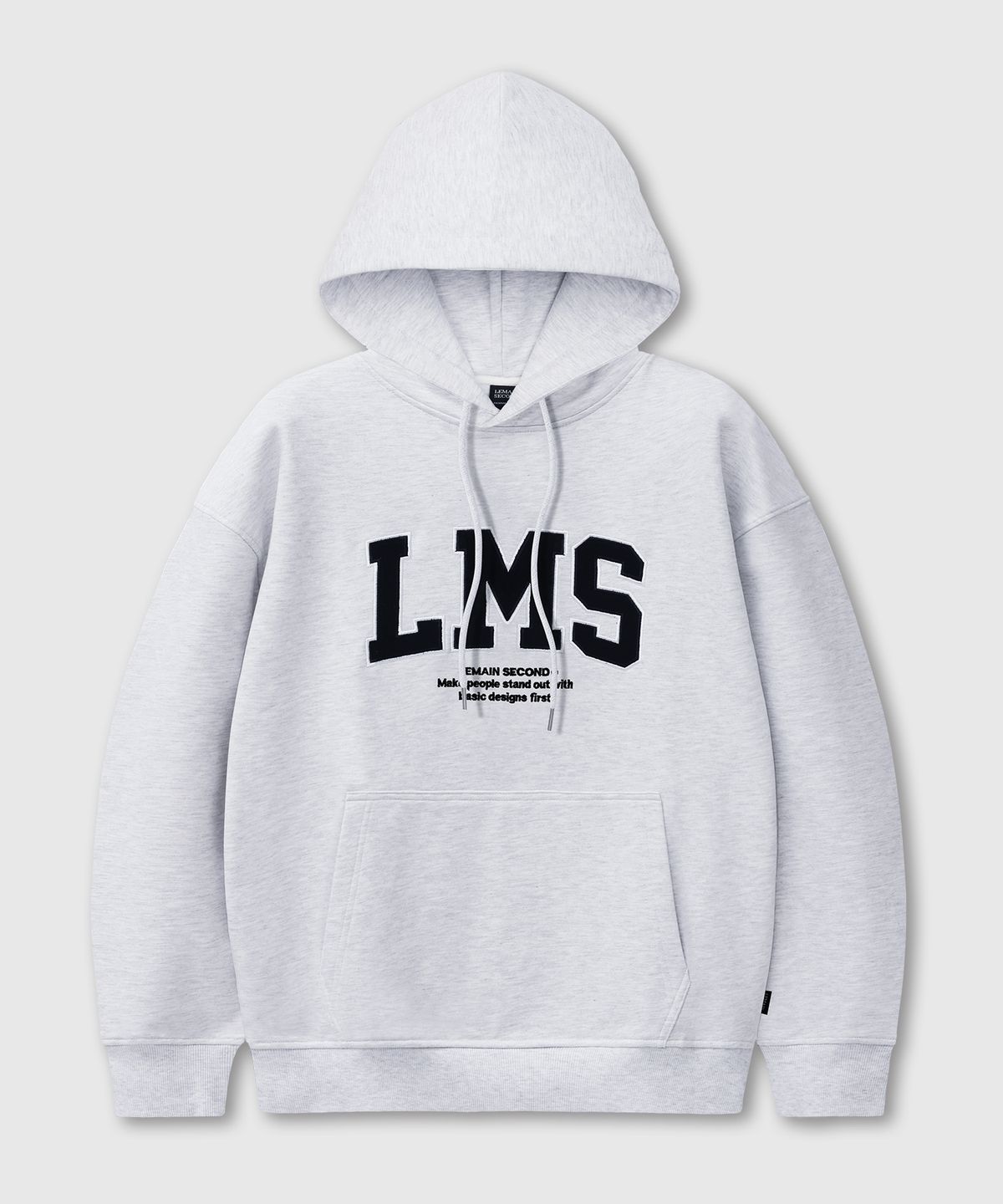 리메인세컨드(LEMAIN SECOND) 오버핏 시그니처 LMS 패치 후디 [화이트 멜란지]